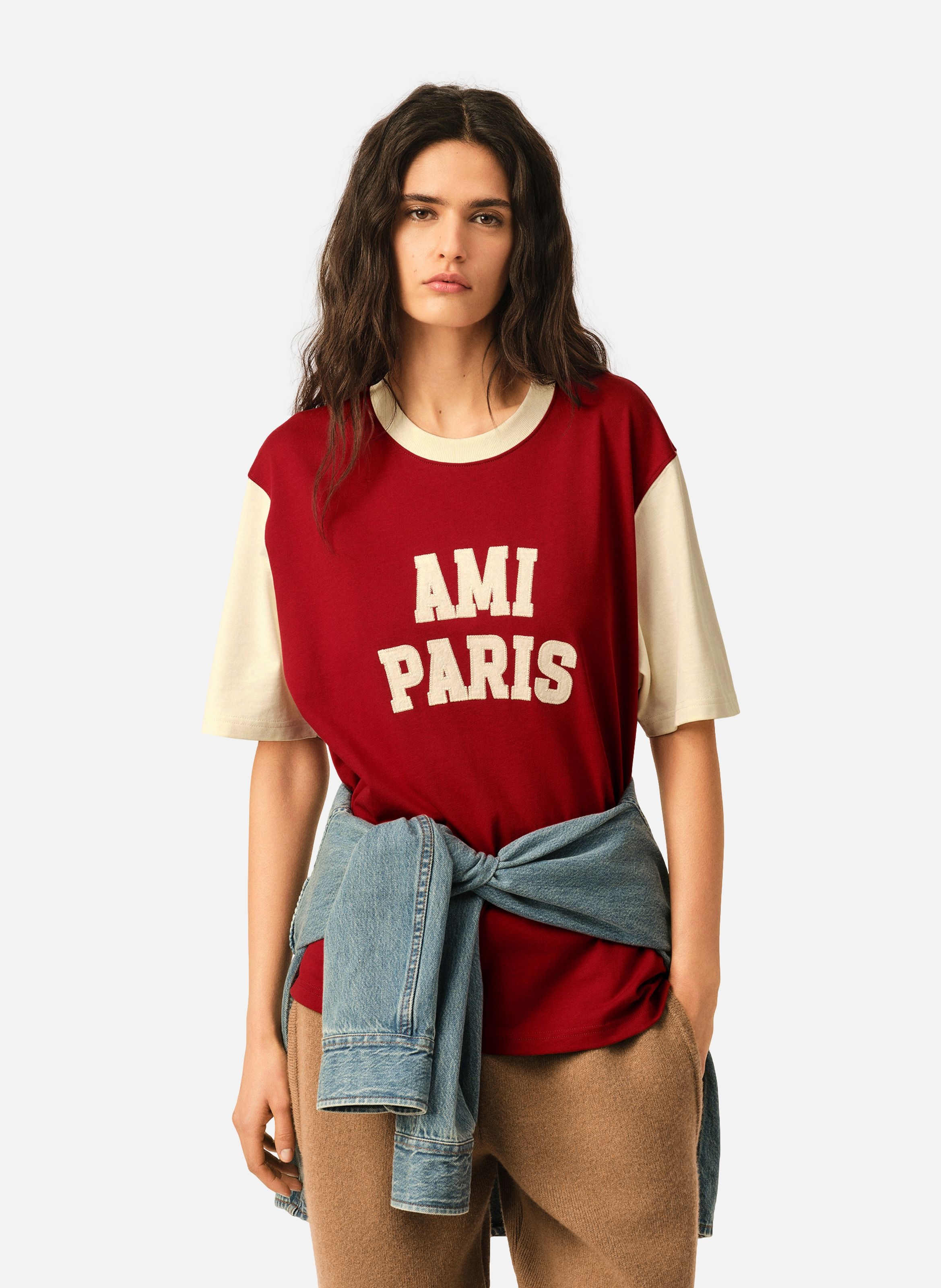 T-shirt unisexe en coton broderie ami paris AMI PARIS Rouge
