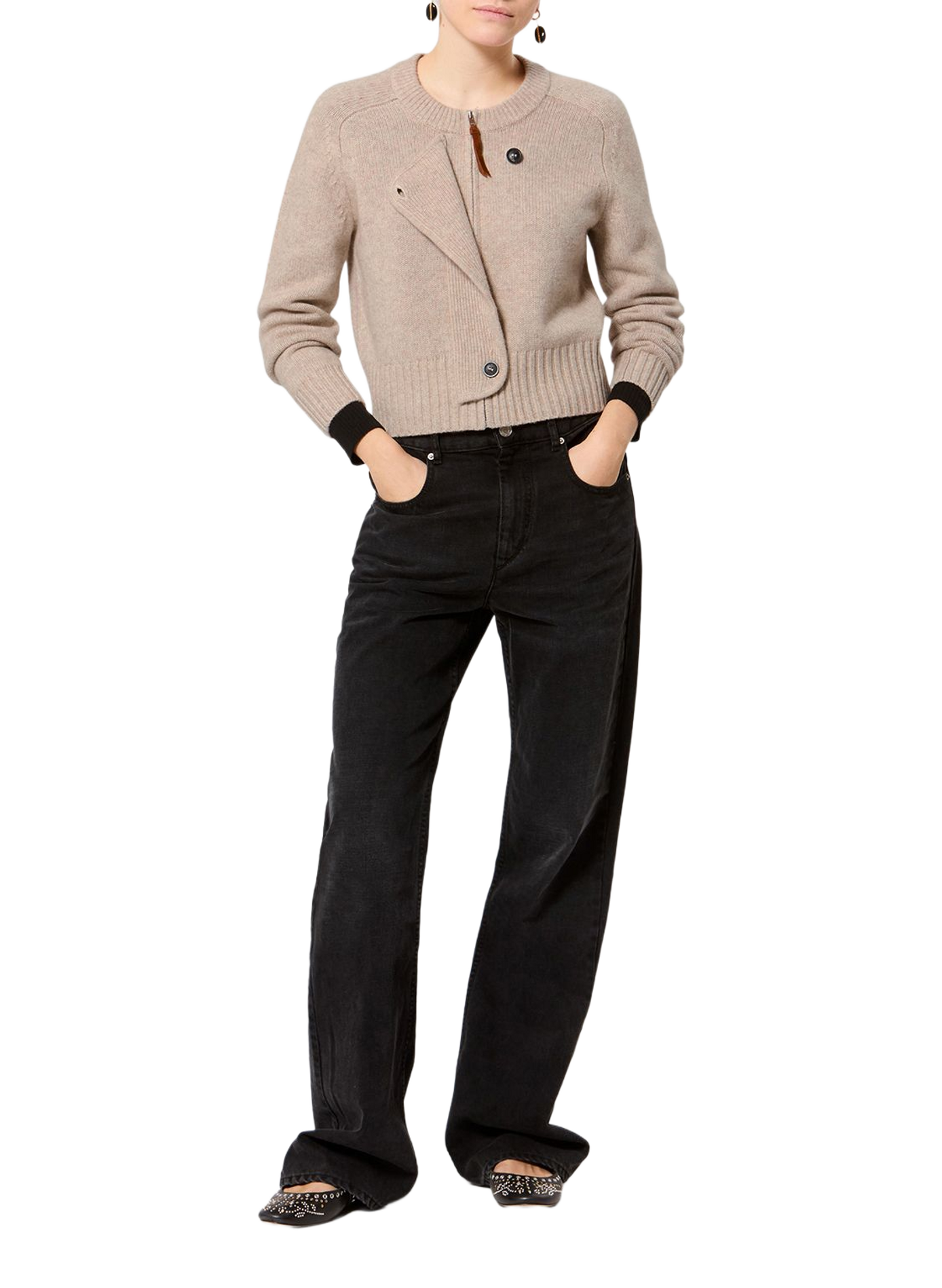 Cardigan mit Reißverschluss aus Wolle und Kaschmir ISABEL MARANT Beige