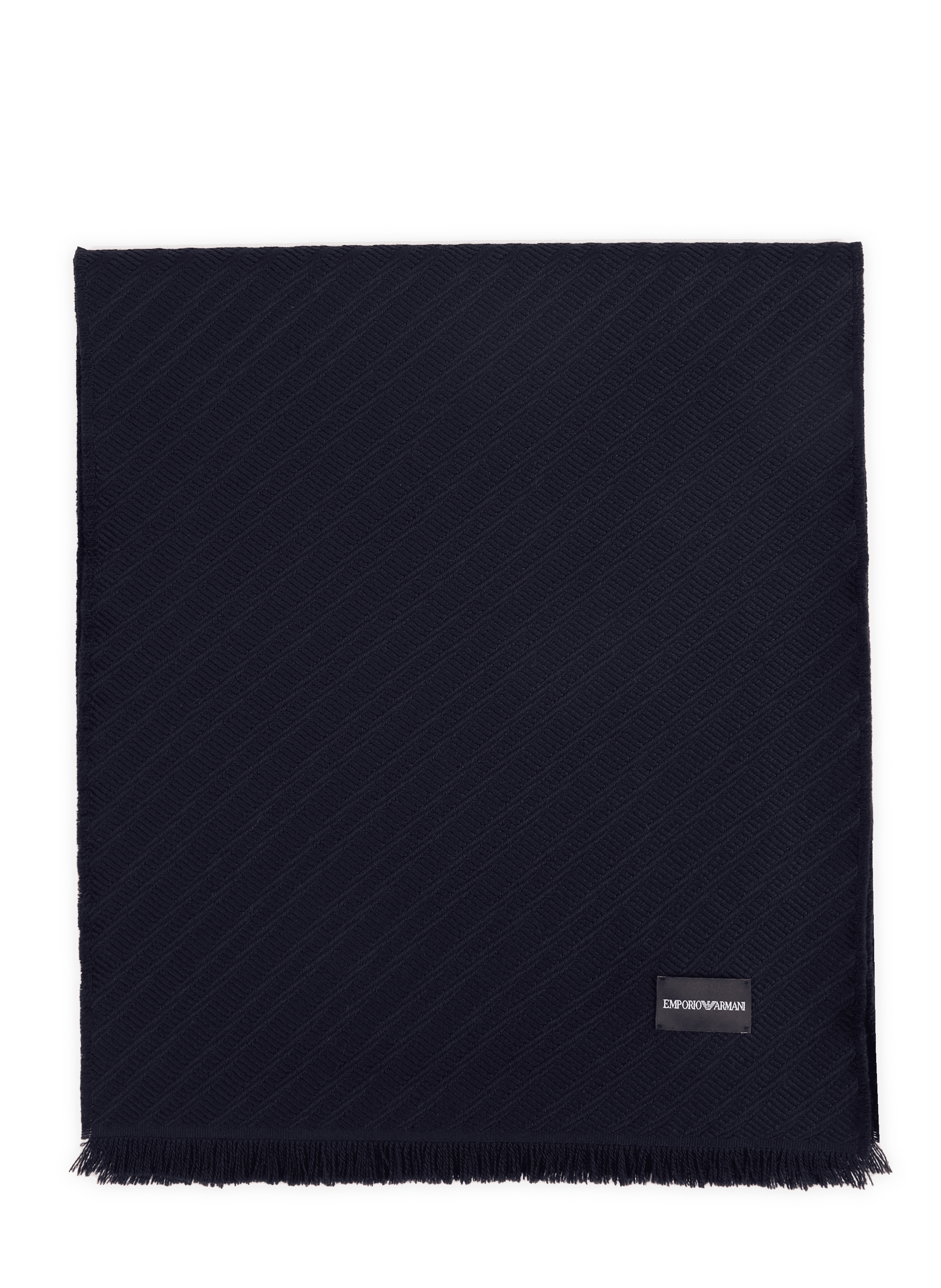 Striped wool scarf with frayed edges EMPORIO ARMANI Blue