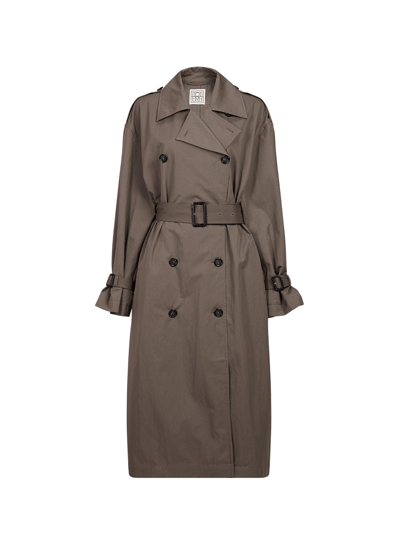 Trench long uni à ceinture en coton mélangé TOTEME Kaki