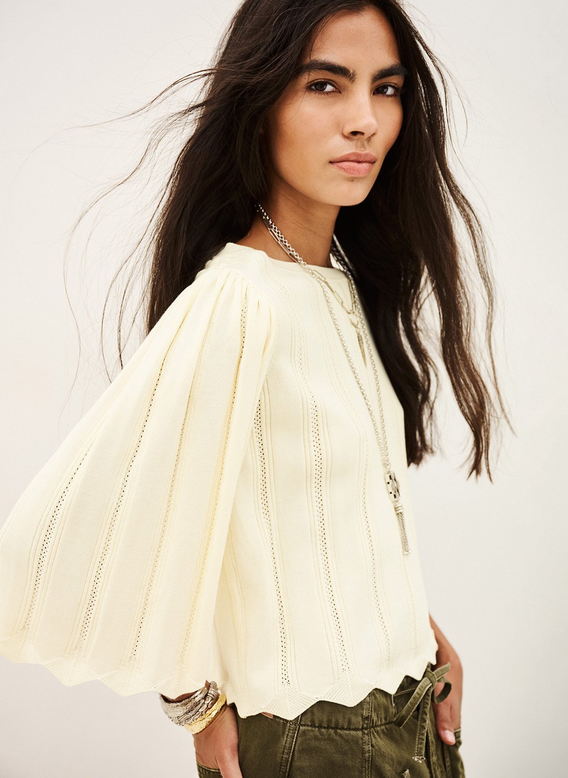 Top met 3/4-mouwen in ajourbreisel Soren BA&SH Beige