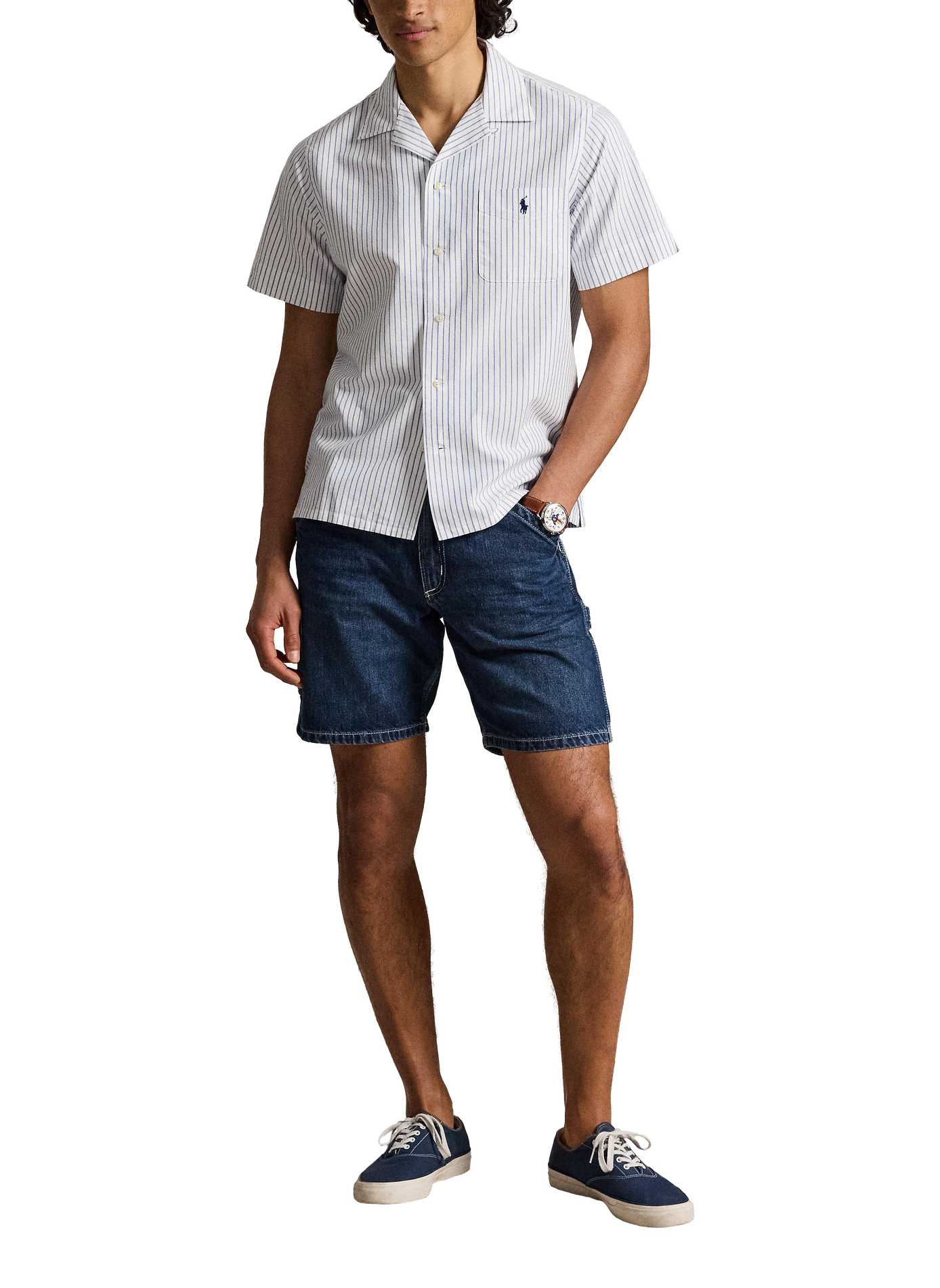Striped short-sleeve cotton shirt POLO RALPH LAUREN White