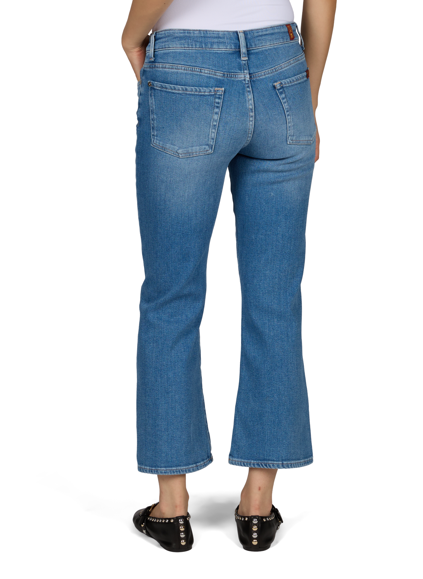 Cropped cotton blend jeans 7 FOR ALL MANKIND Blue