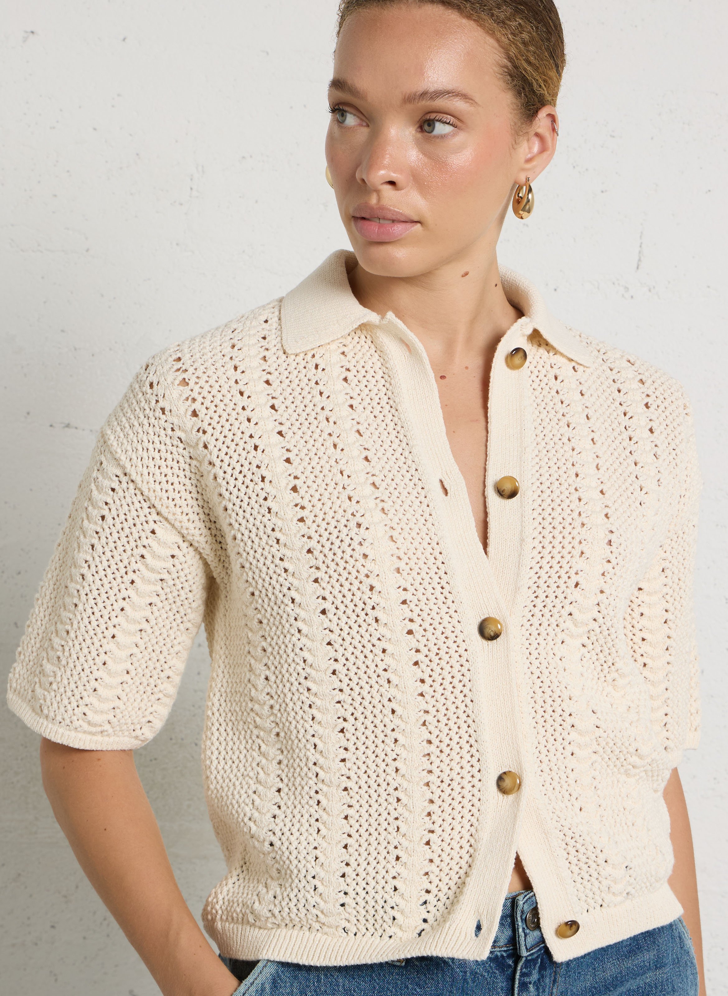 Pull manches courtes en coton mélangé adele MAISON 123 Beige