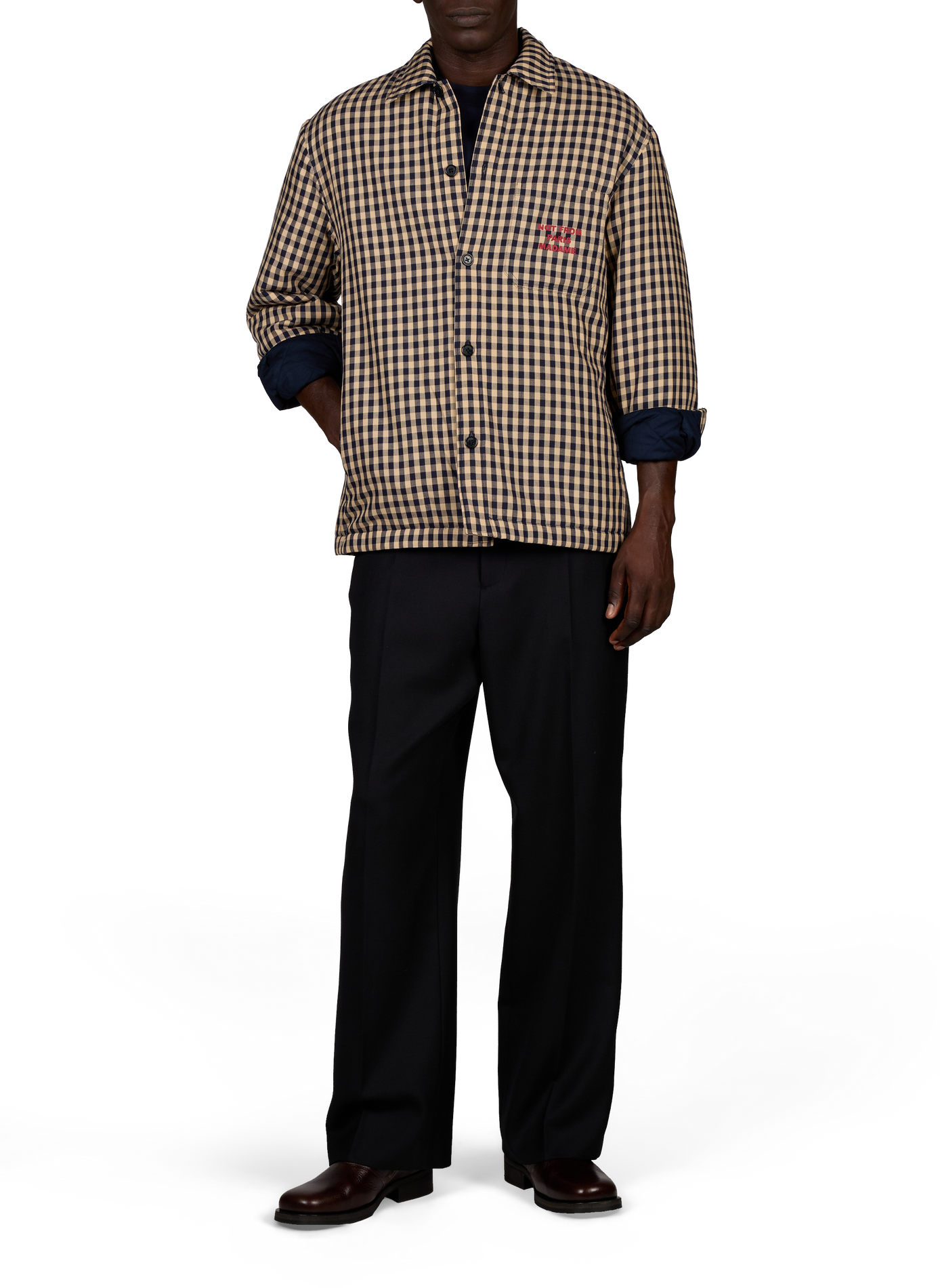 Straight checkered cotton jacket DROLE DE MONSIEUR Beige