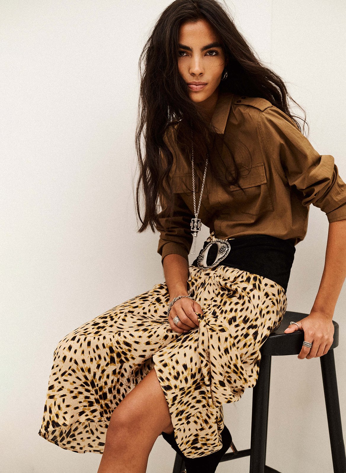 Jupe midi asymétrique à motifs hoema BA&SH Beige