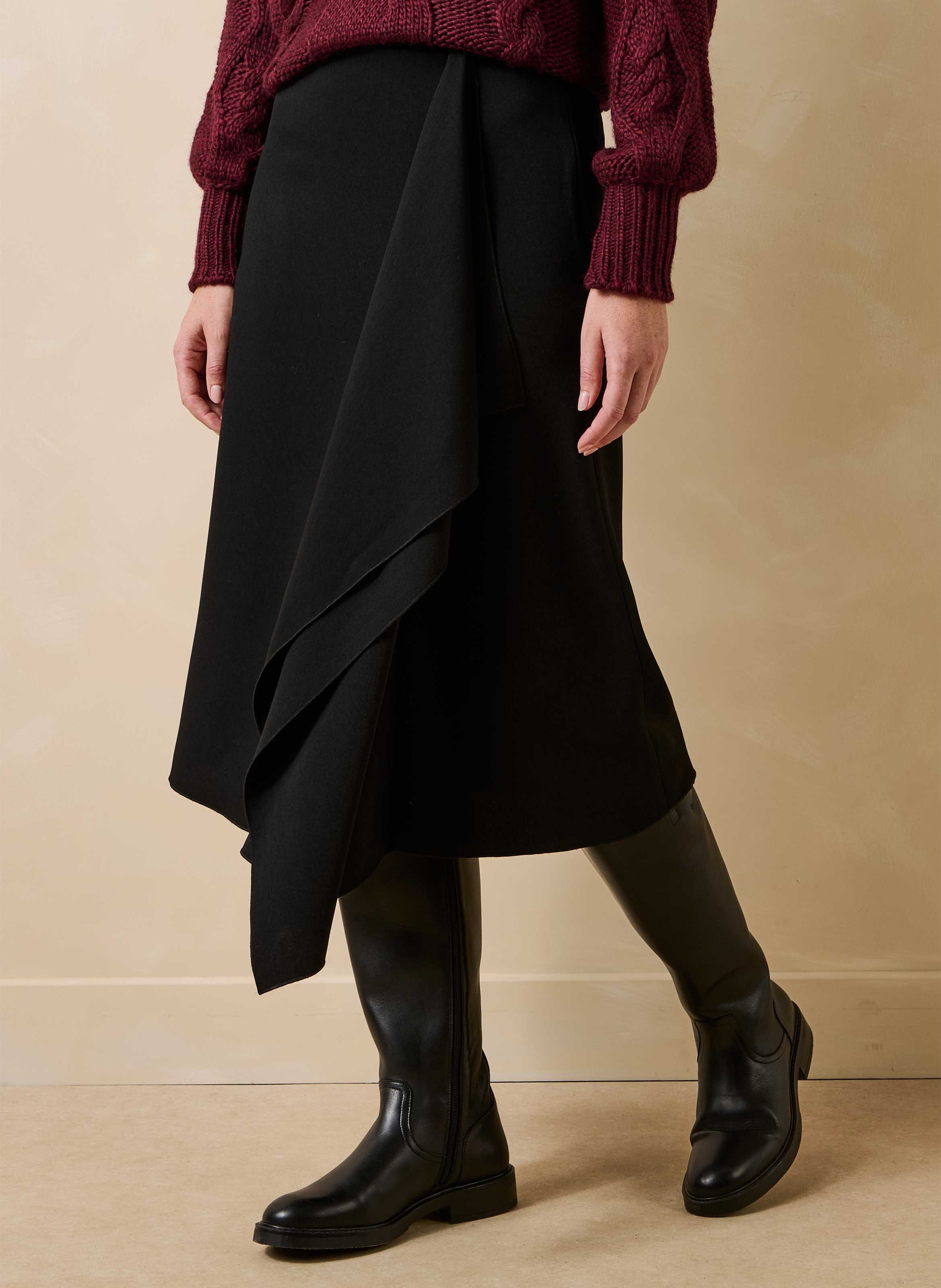 Asymmetrische, uitlopende midi-rok LA FEE MARABOUTEE Zwart