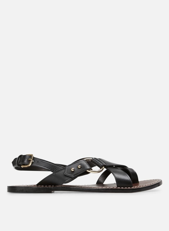 Sandales plates en cuir Noir by SOEUR SOEUR Sandales plates en cuir Noir