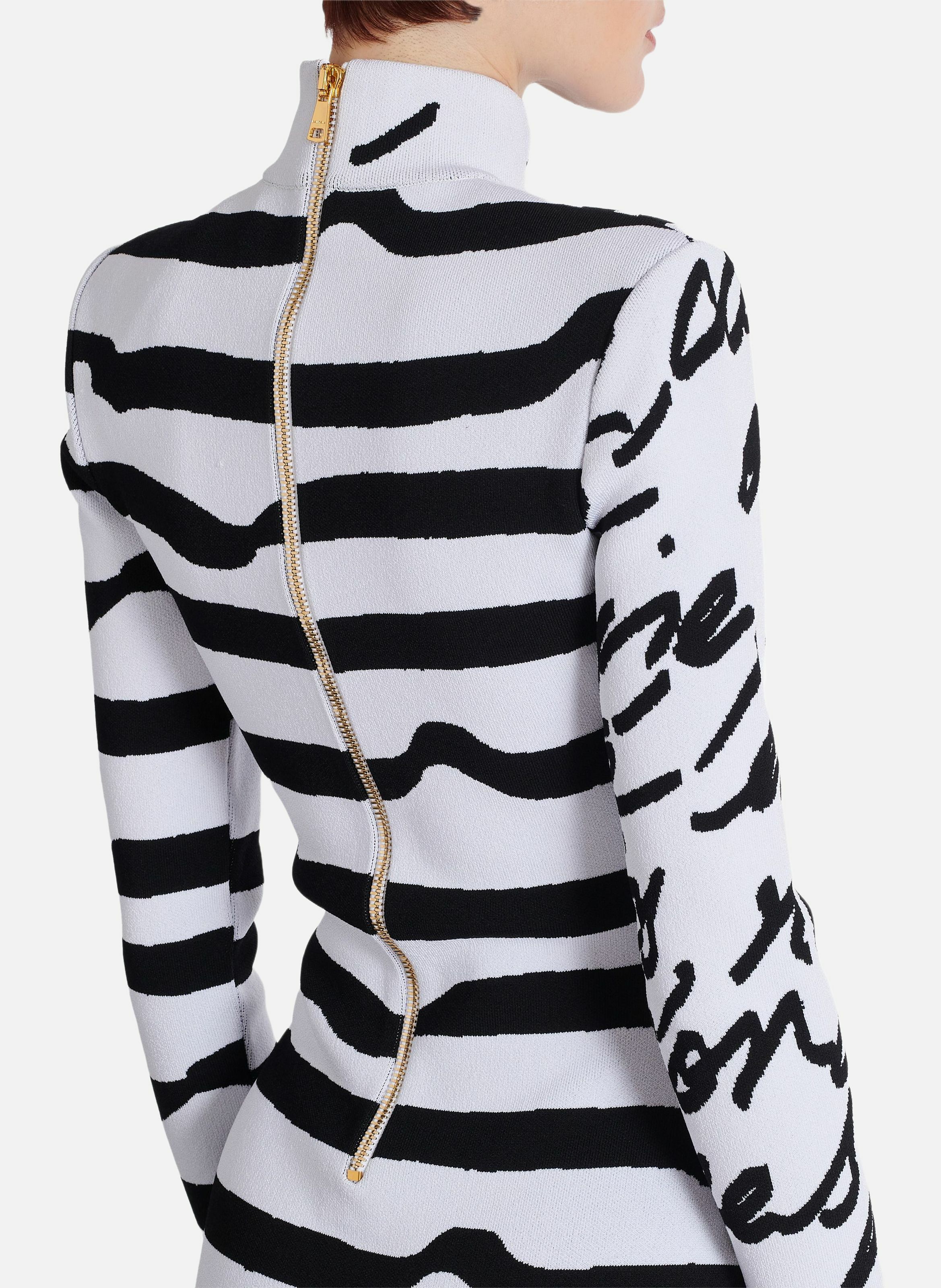 Robe en maille jacquard « lettre d'amour » marinière BALMAIN Blanc