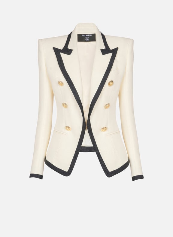 Veste ajustée bicolore en natté Beige by BALMAIN BALMAIN Veste ajustée bicolore en natté Beige