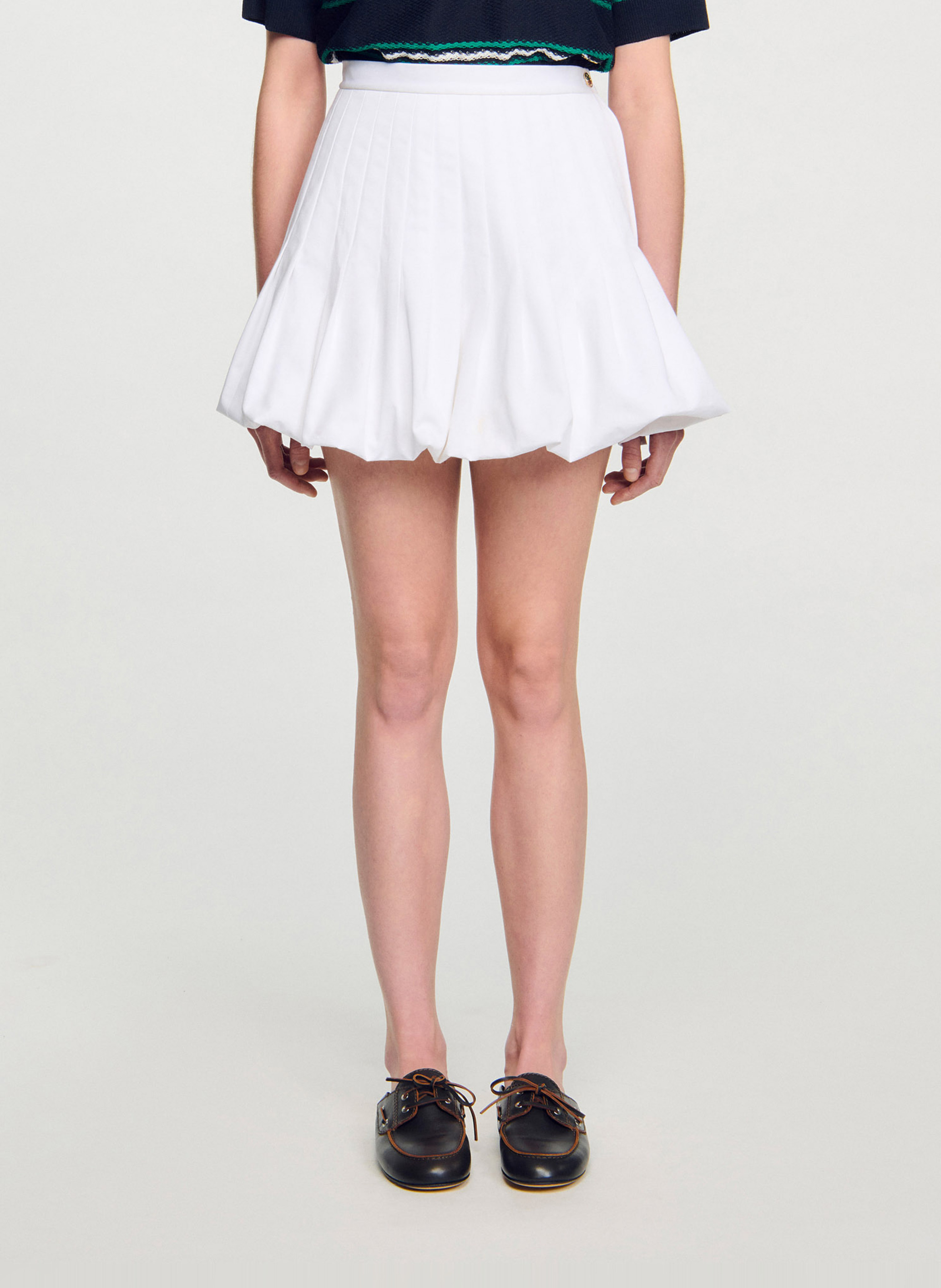 Jupe courte taille haute en coton SANDRO Blanc