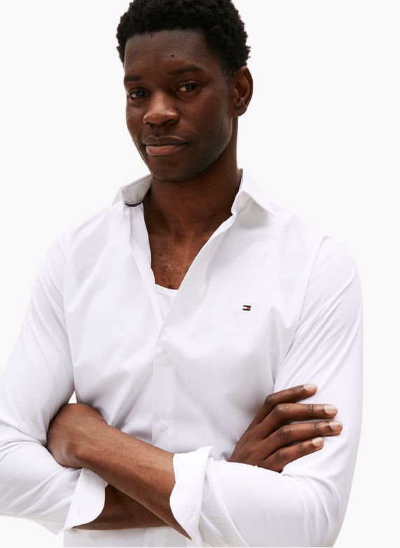 white tommy hilfiger dress shirt Tommy Hilfiger linen blend shirt in white