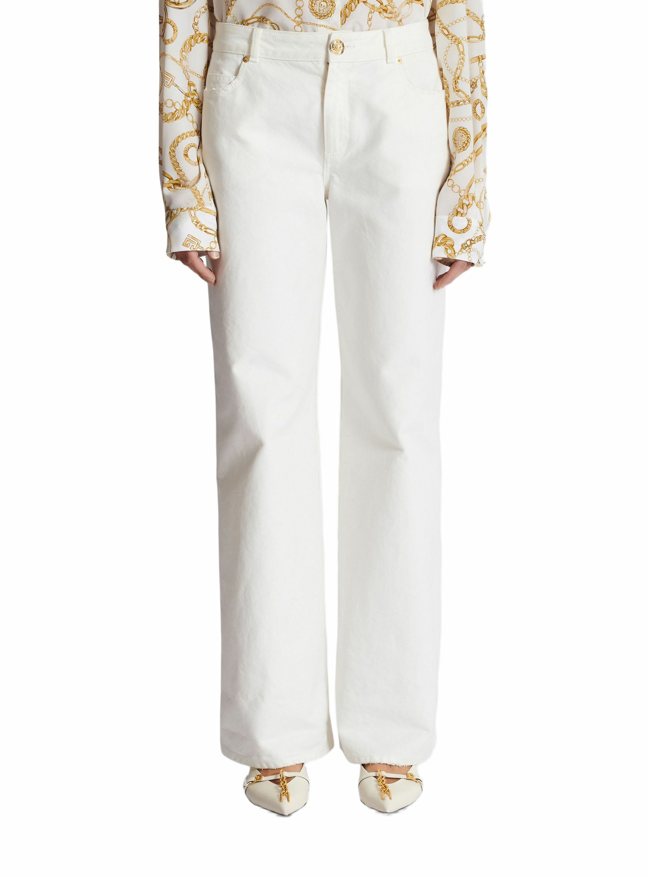 Jean droit en denim uni BALMAIN Blanc