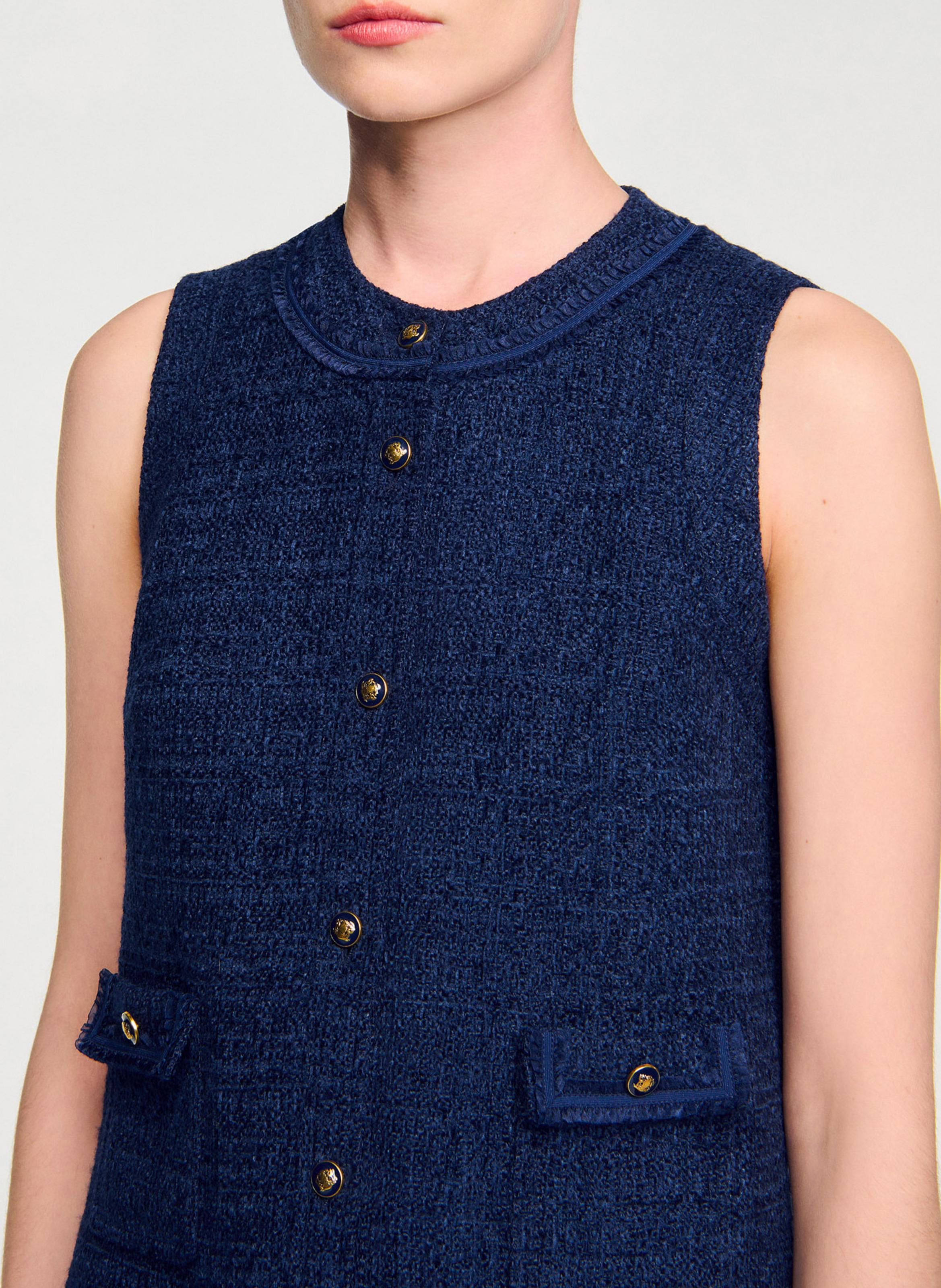 Robe courte trapèze en tweed SANDRO Bleu