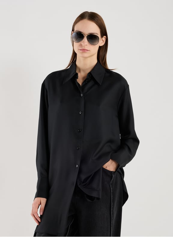 Silk long shirt Black by ROHE FRAMES ROHE FRAMES Silk long shirt Black
