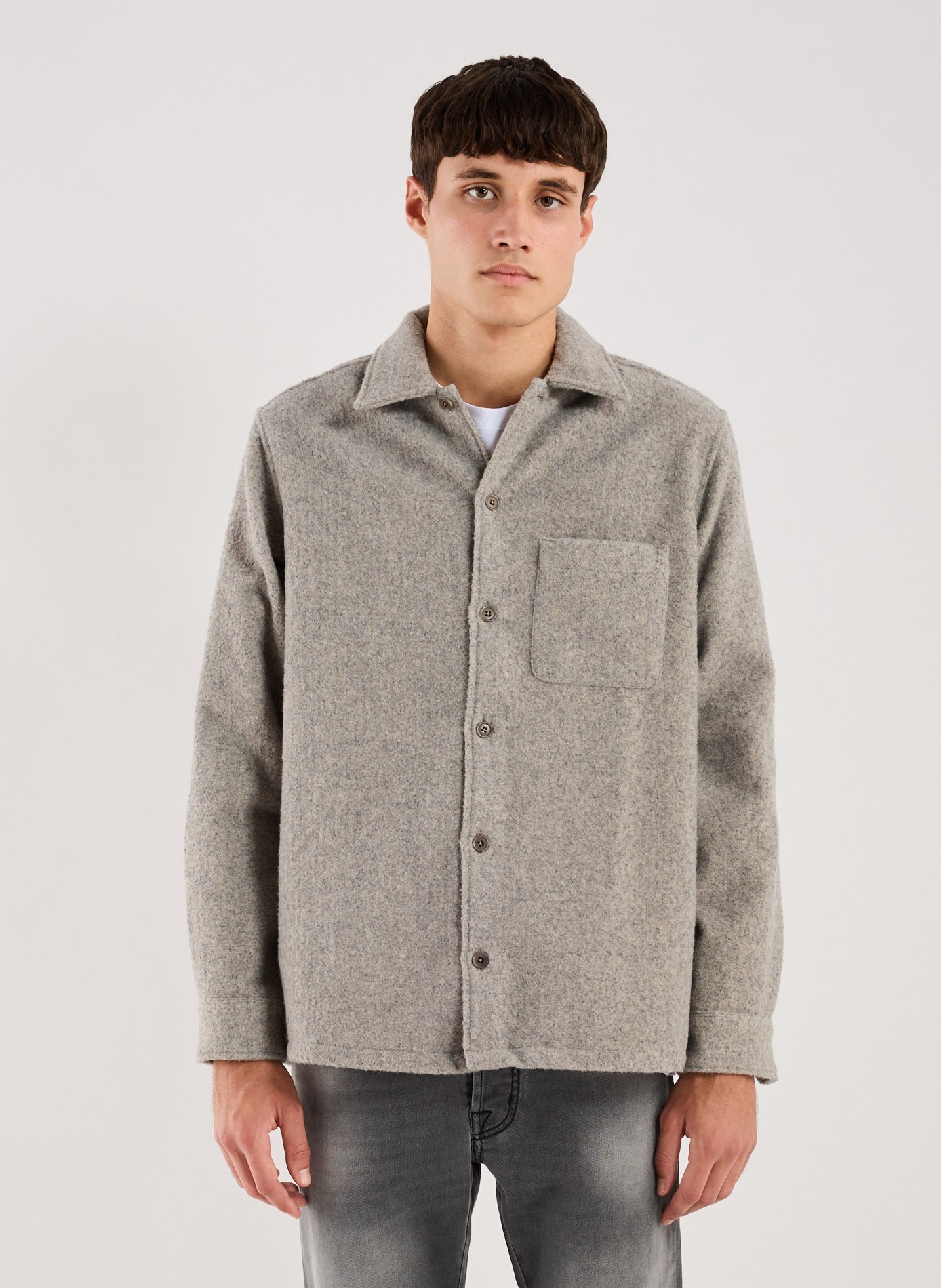 SAMSOE SAMSOE Chemise unie en laine mélangée Gris