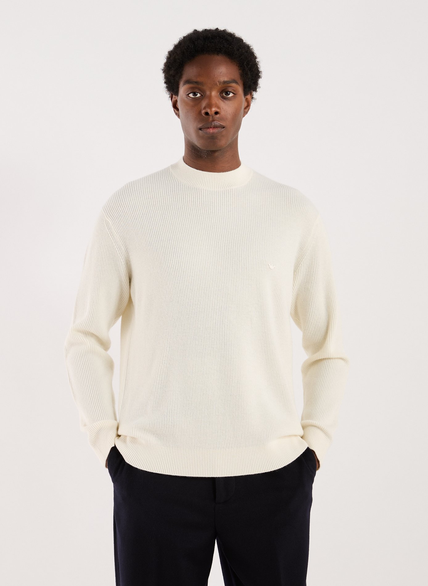 EMPORIO ARMANI Pull ample en laine vierge et cachemire mélangés Blanc