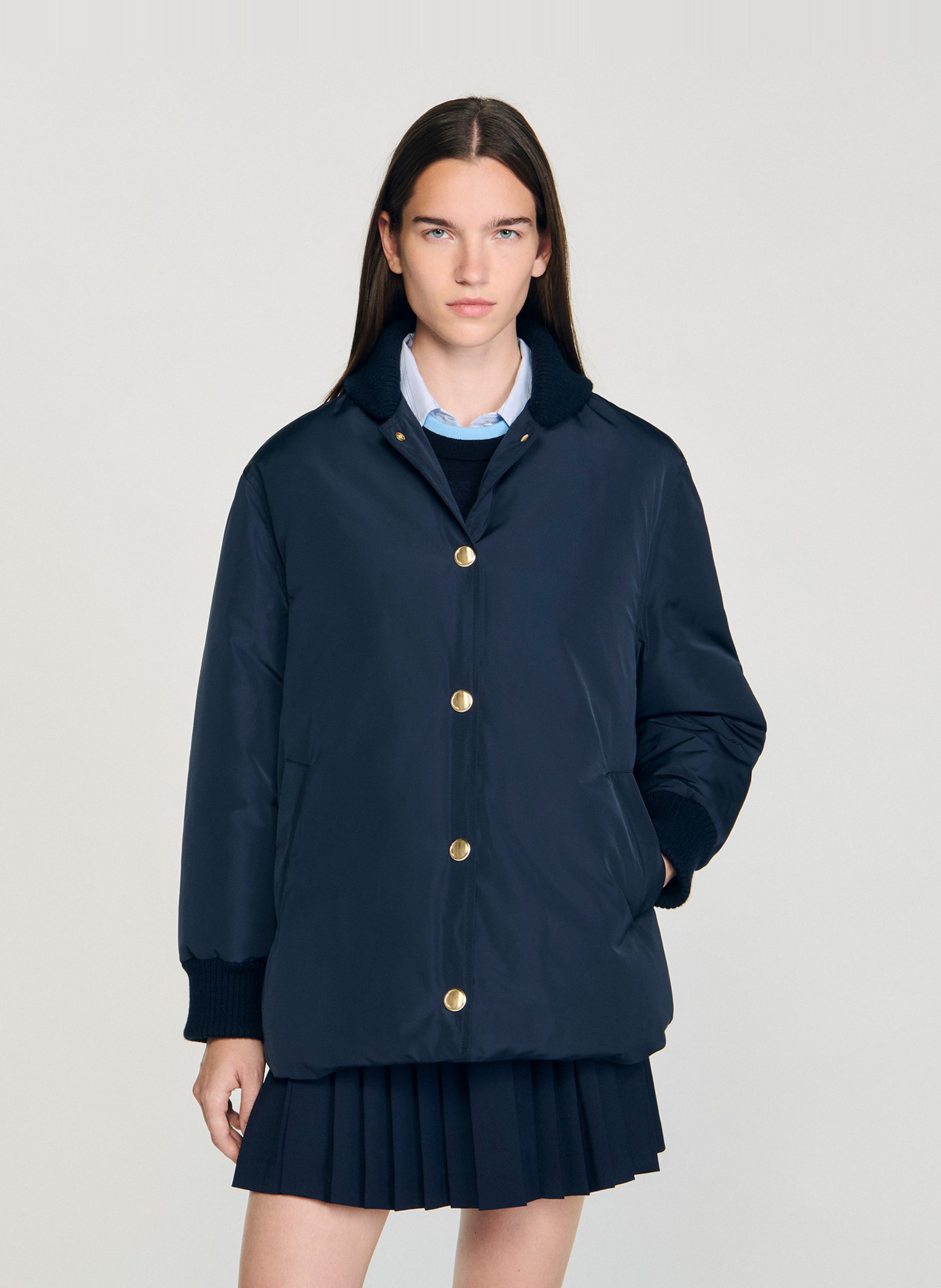 Veste droite col teddy SANDRO Bleu