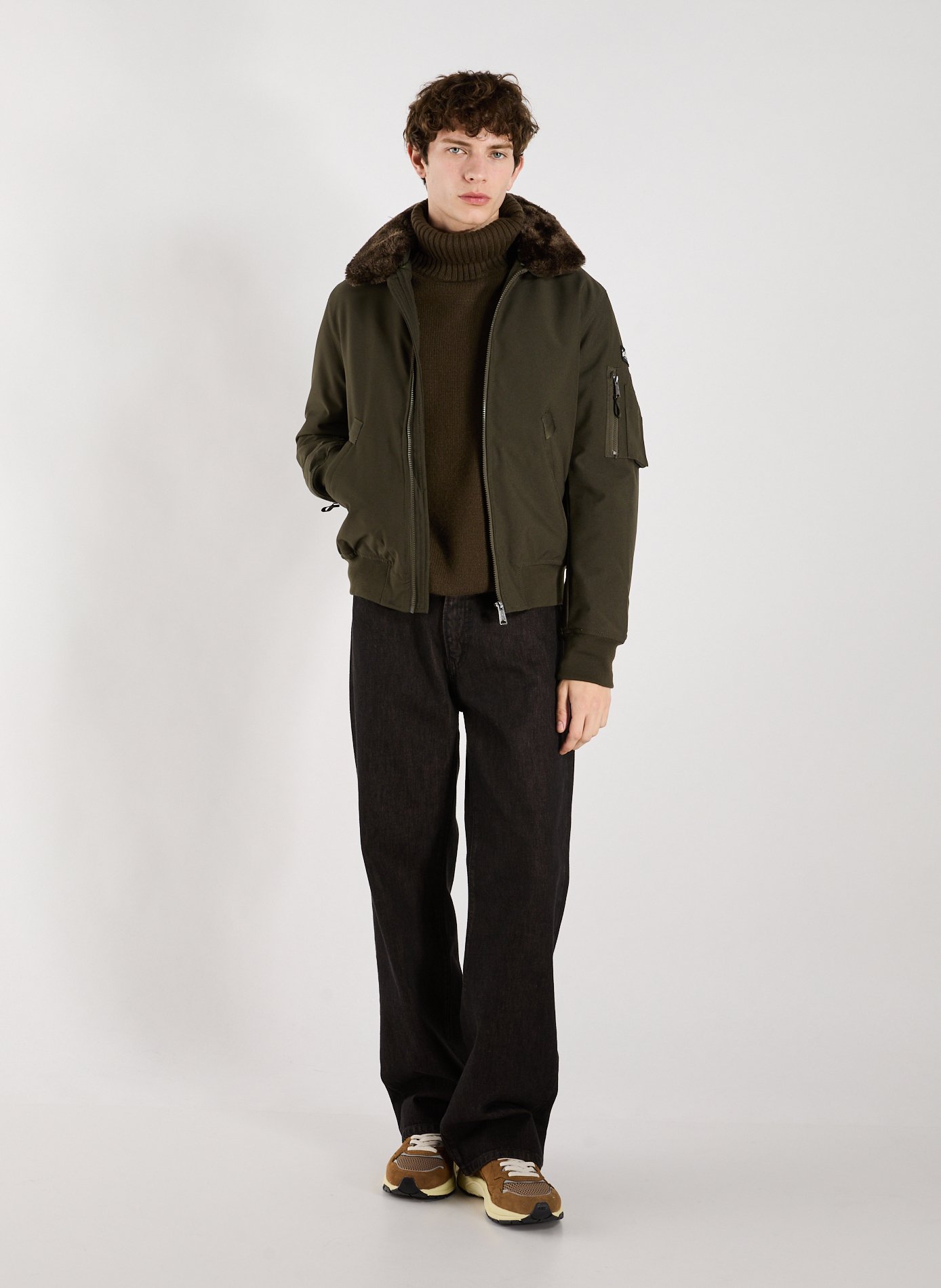 Blouson ample col classique amovible SCHOTT Kaki