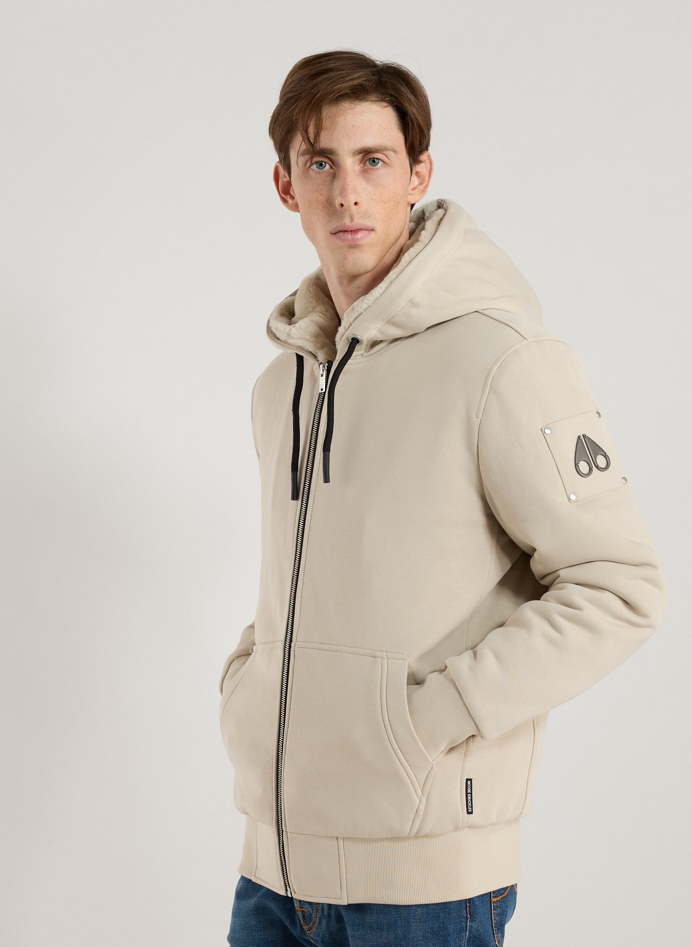 MOOSE KNUCKLES Hoodie à glissière Beige