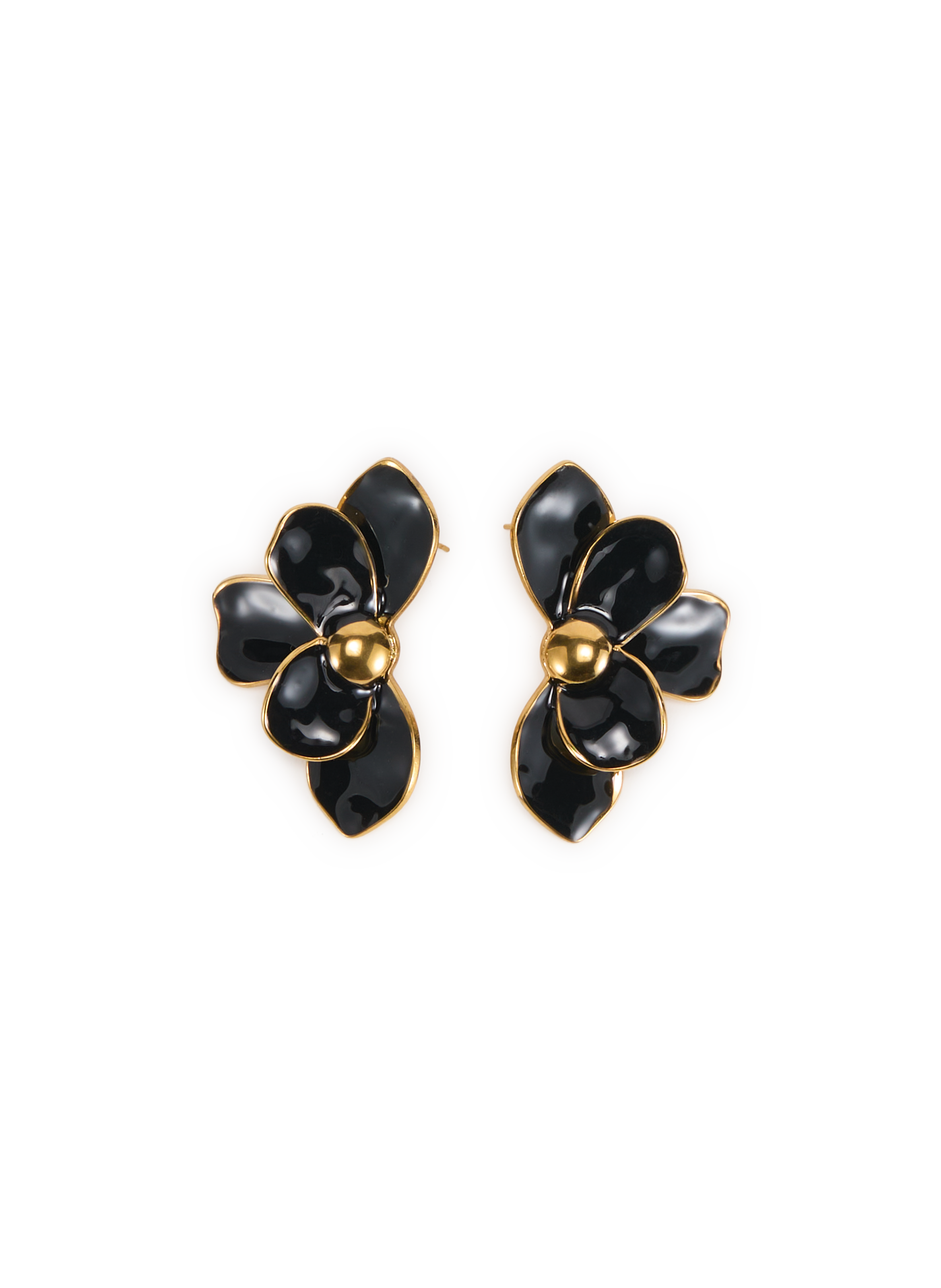 AU PRINTEMPS PARIS Flower Earrings Black