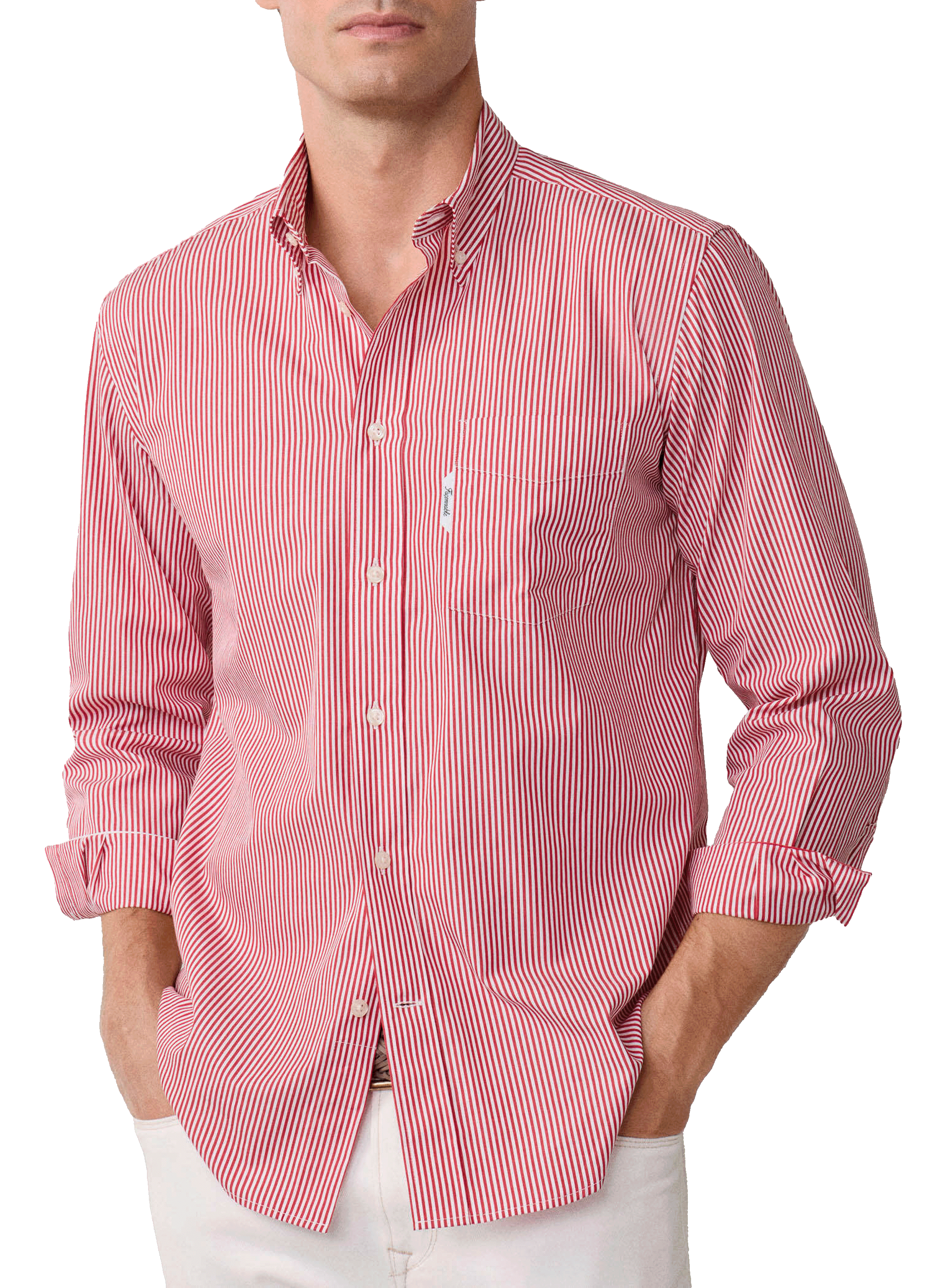 FACONNABLE Striped cotton American collar shirt Red