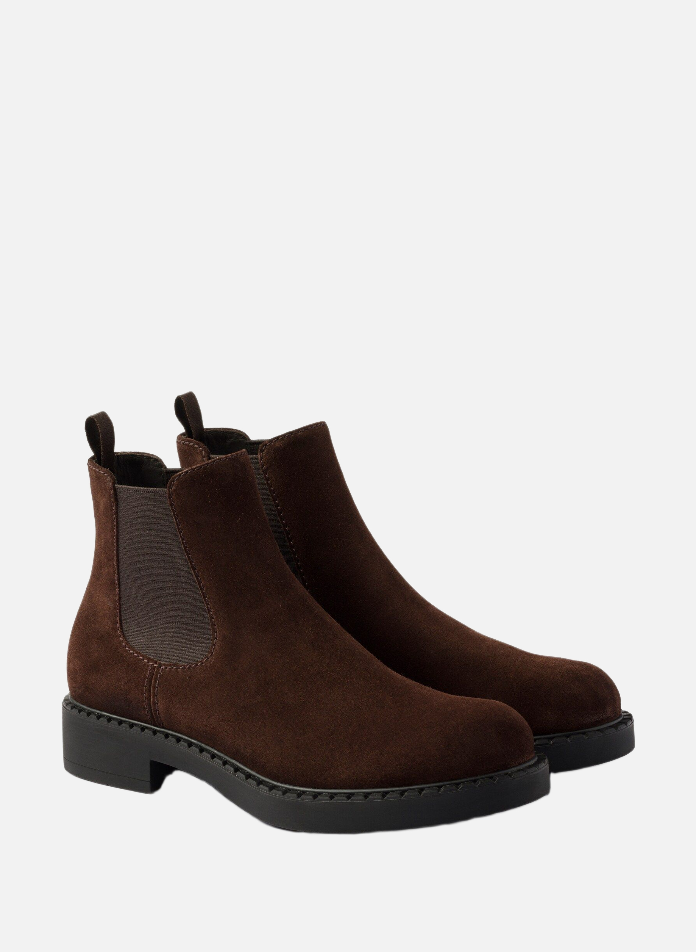 Bottines chelsea en veau velours PRADA Marron