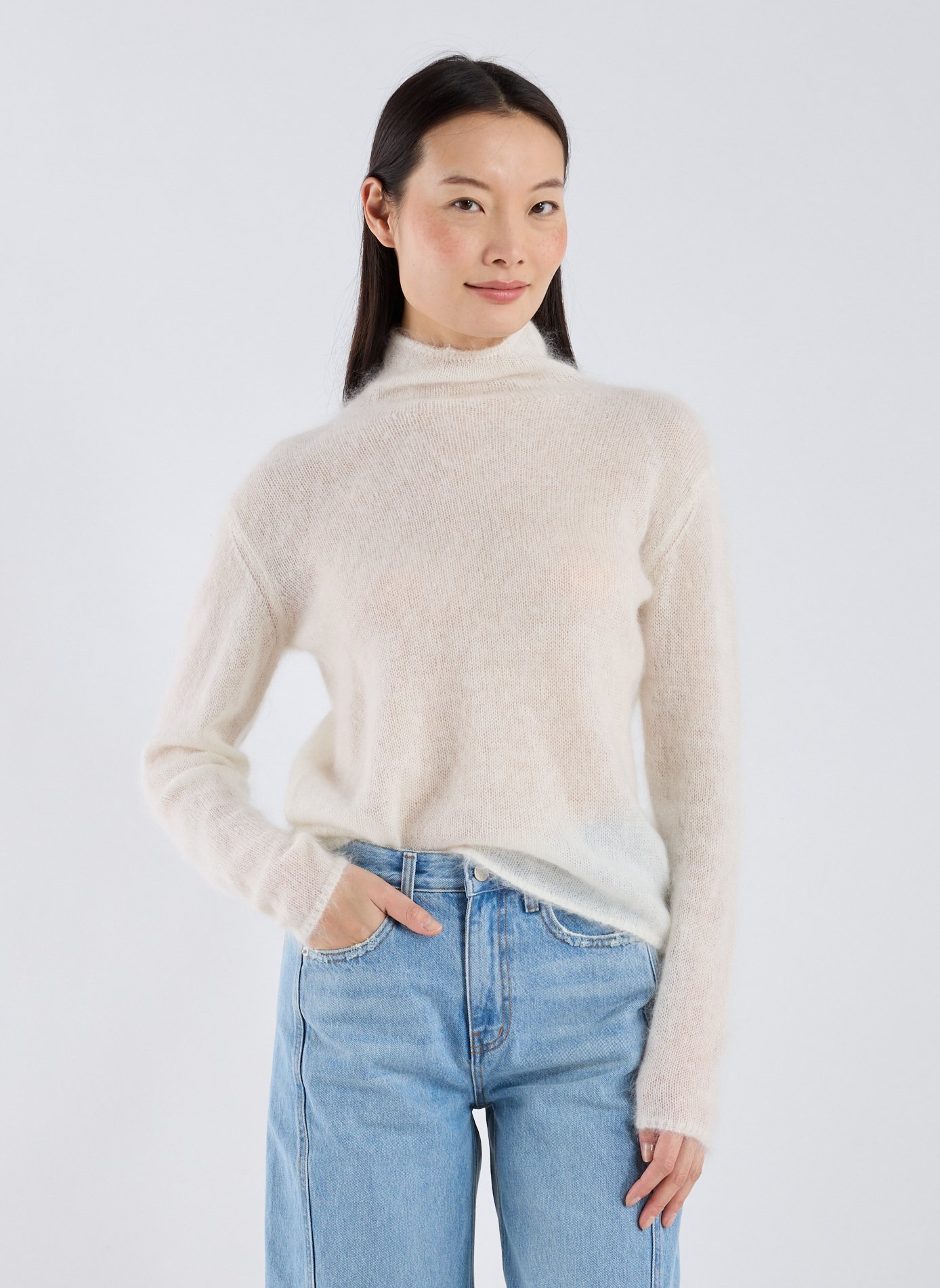 ADOLFO DOMINGUEZ Mohair blend turtleneck sweater. Beige