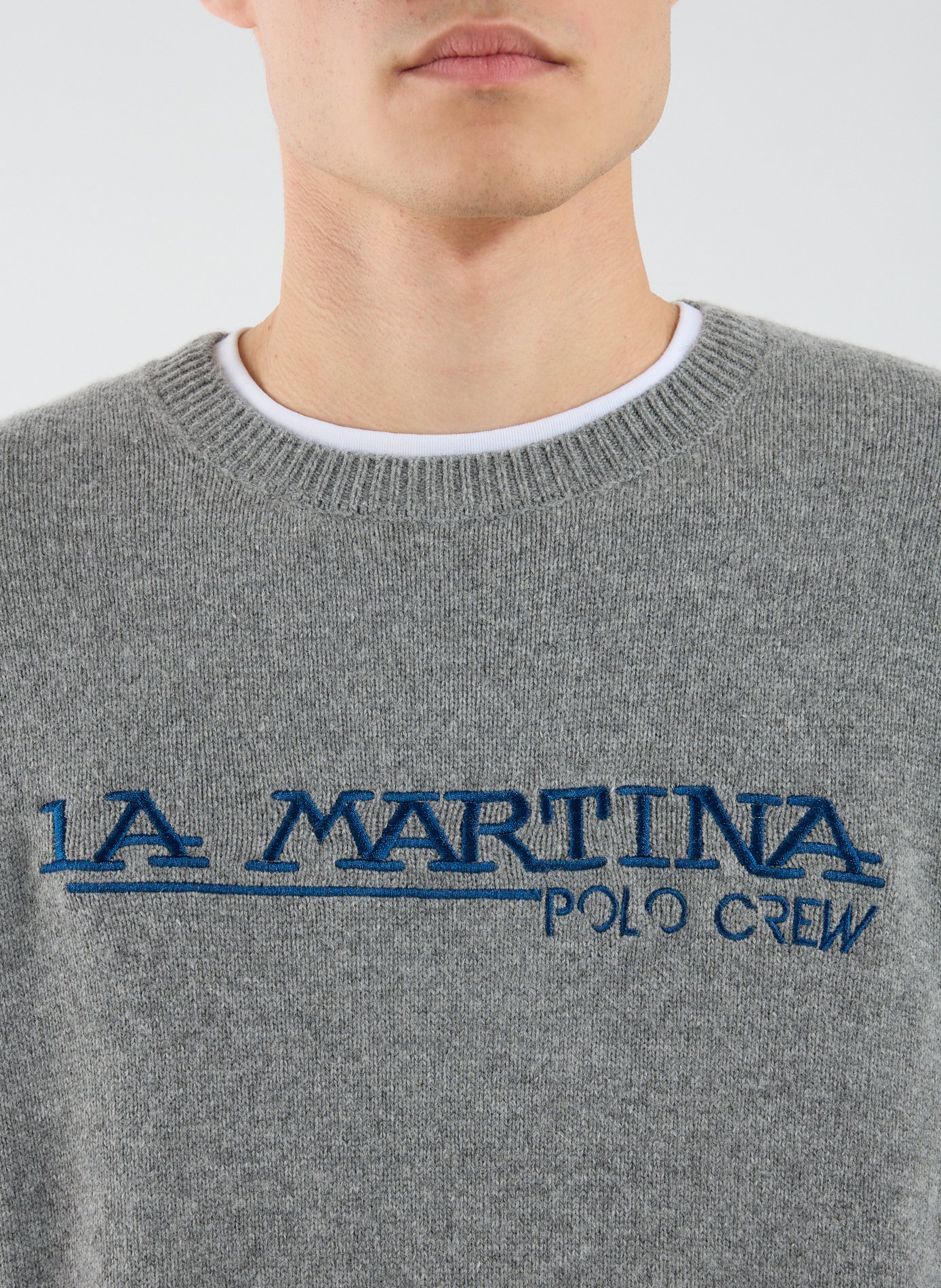 Pull col rond à logo LA MARTINA Gris