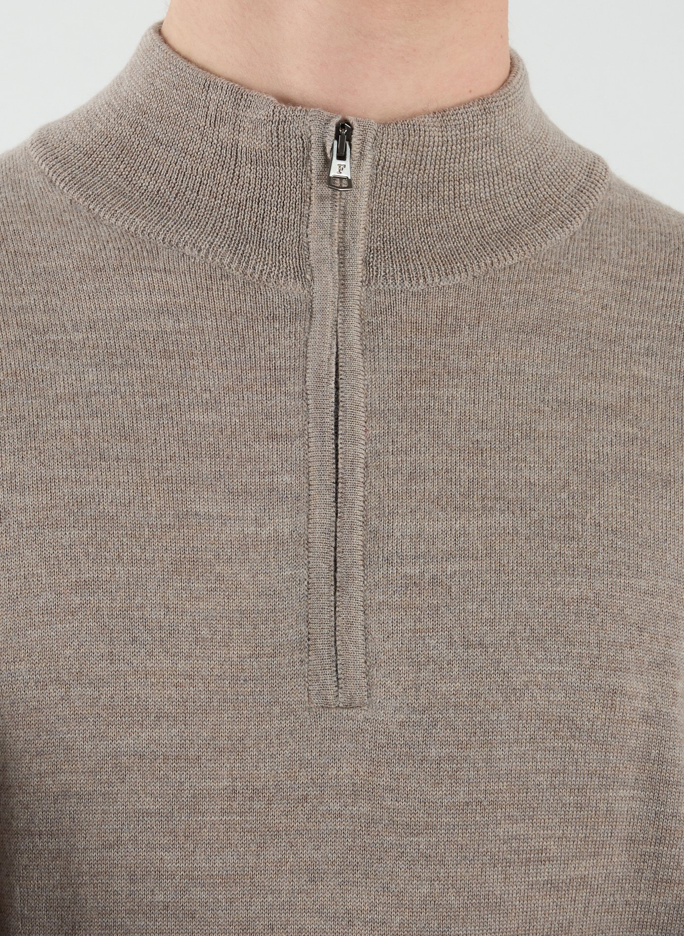Pull col zippé en laine mérinos FACONNABLE Beige
