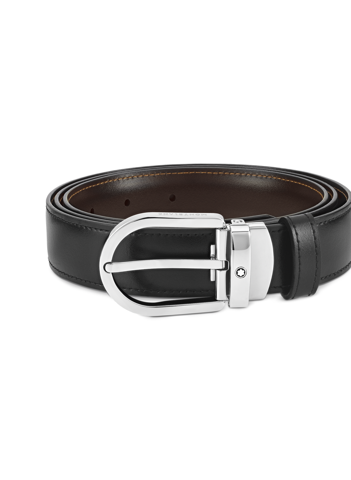 Reversible Horseshoe Leather Belt MONTBLANC Black