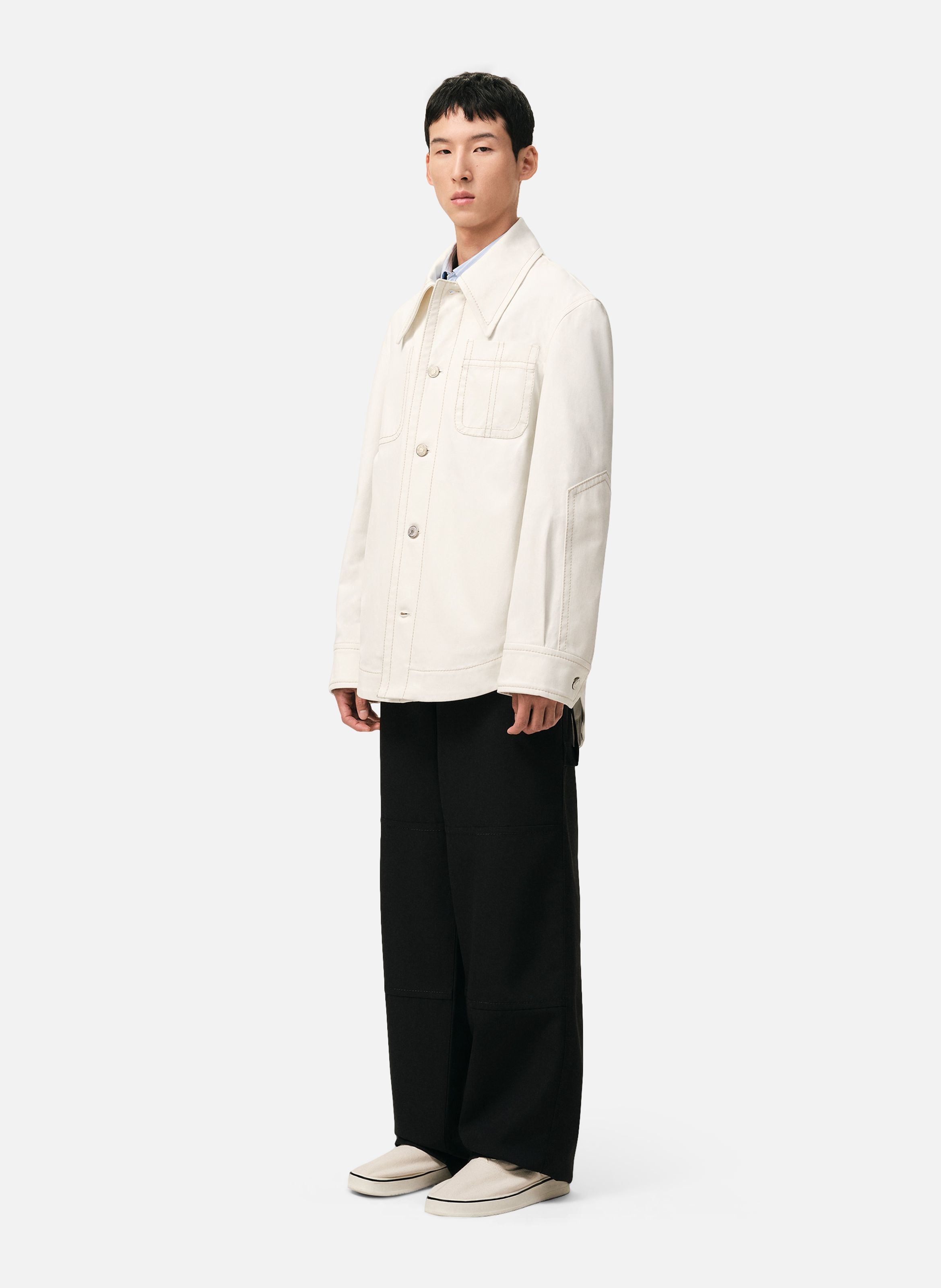 Veste worker boutonnée unisexe en coton AMI PARIS Blanc