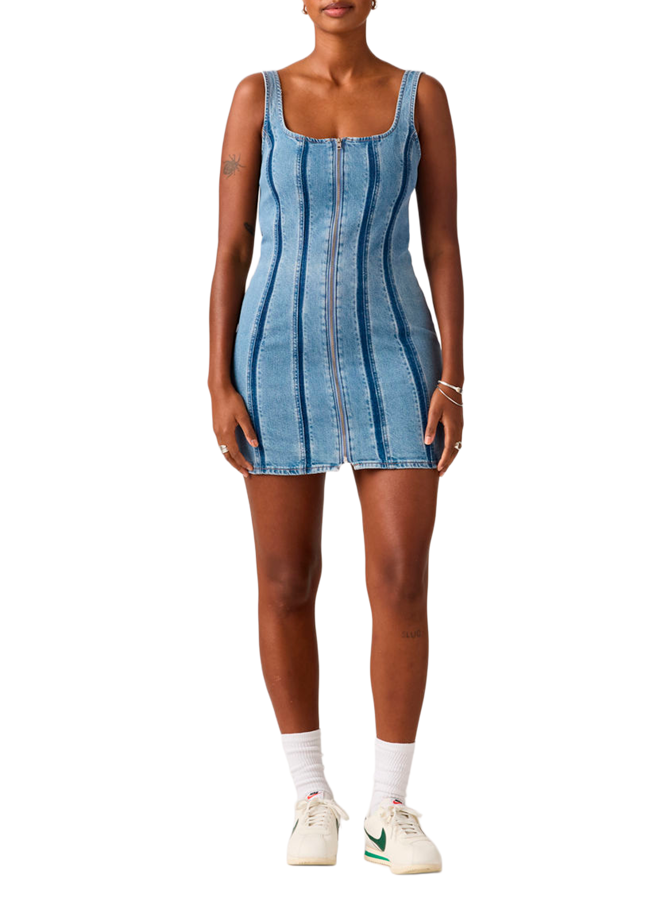 Short dress with front zip in blended cotton denim LEVI'S Blue