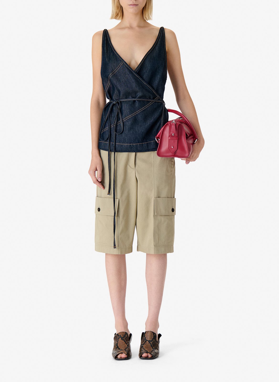 Top sans manches portefeuille en denim brut renata IRO Bleu