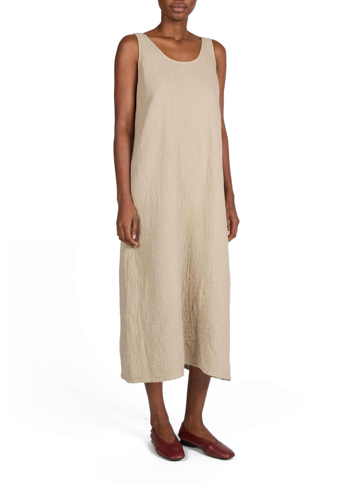 Dress Clevland with round neckline in quilted cotton AOKYANOS Beige
