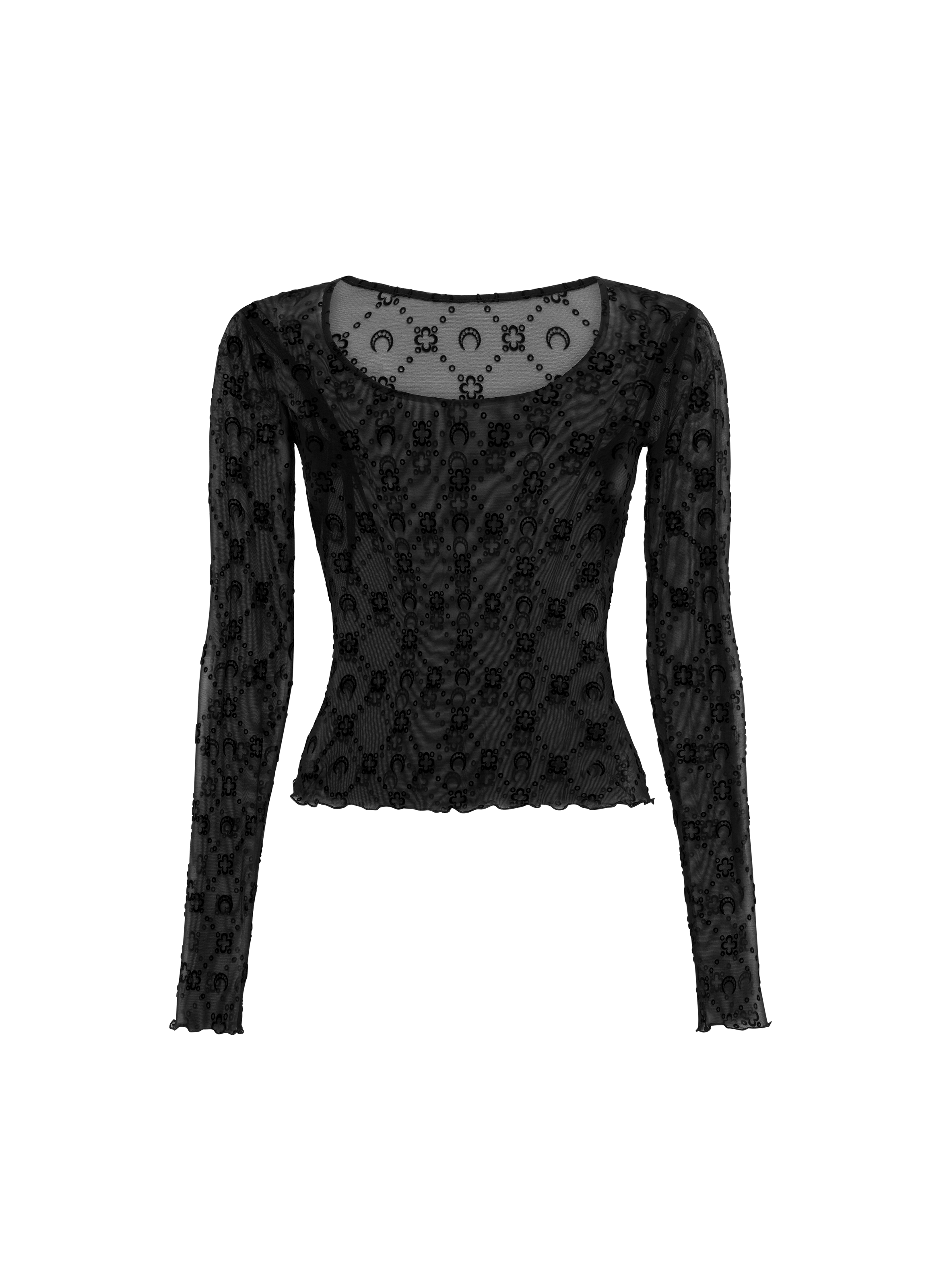 Moonogram mesh flock long sleeves roundneck top  Noir