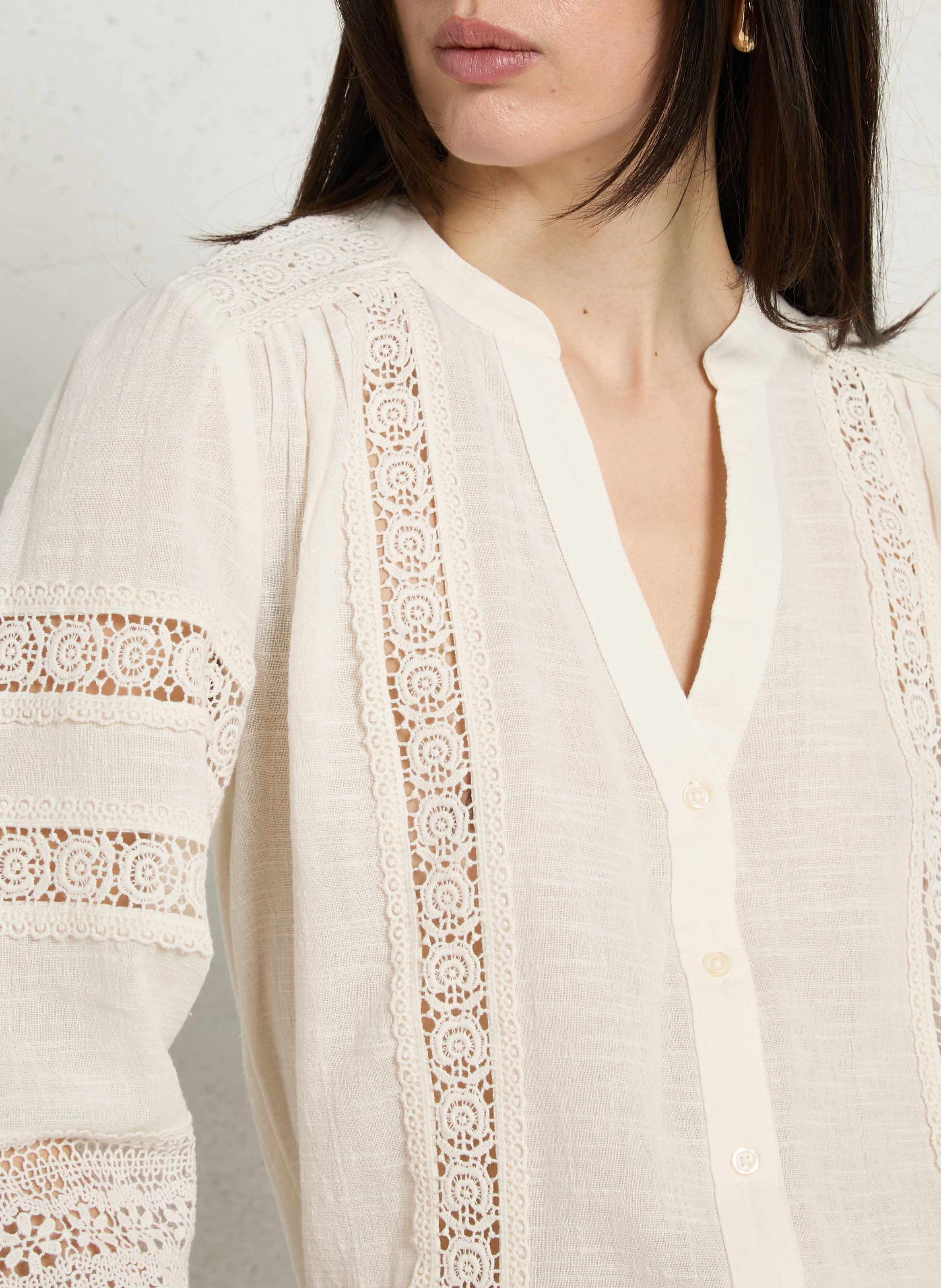 Blouse col v en coton denia MAISON 123 Beige