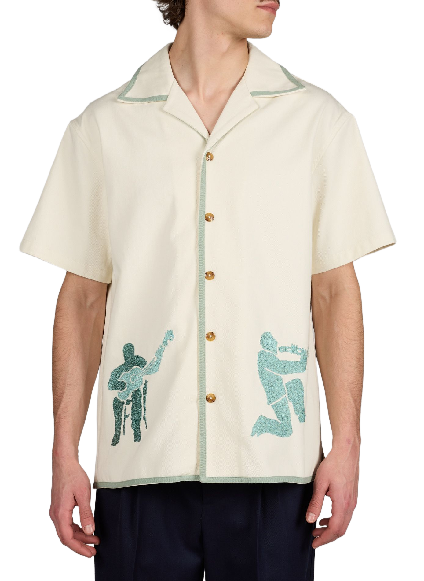 Straight embroidered cotton shirt DROLE DE MONSIEUR Beige