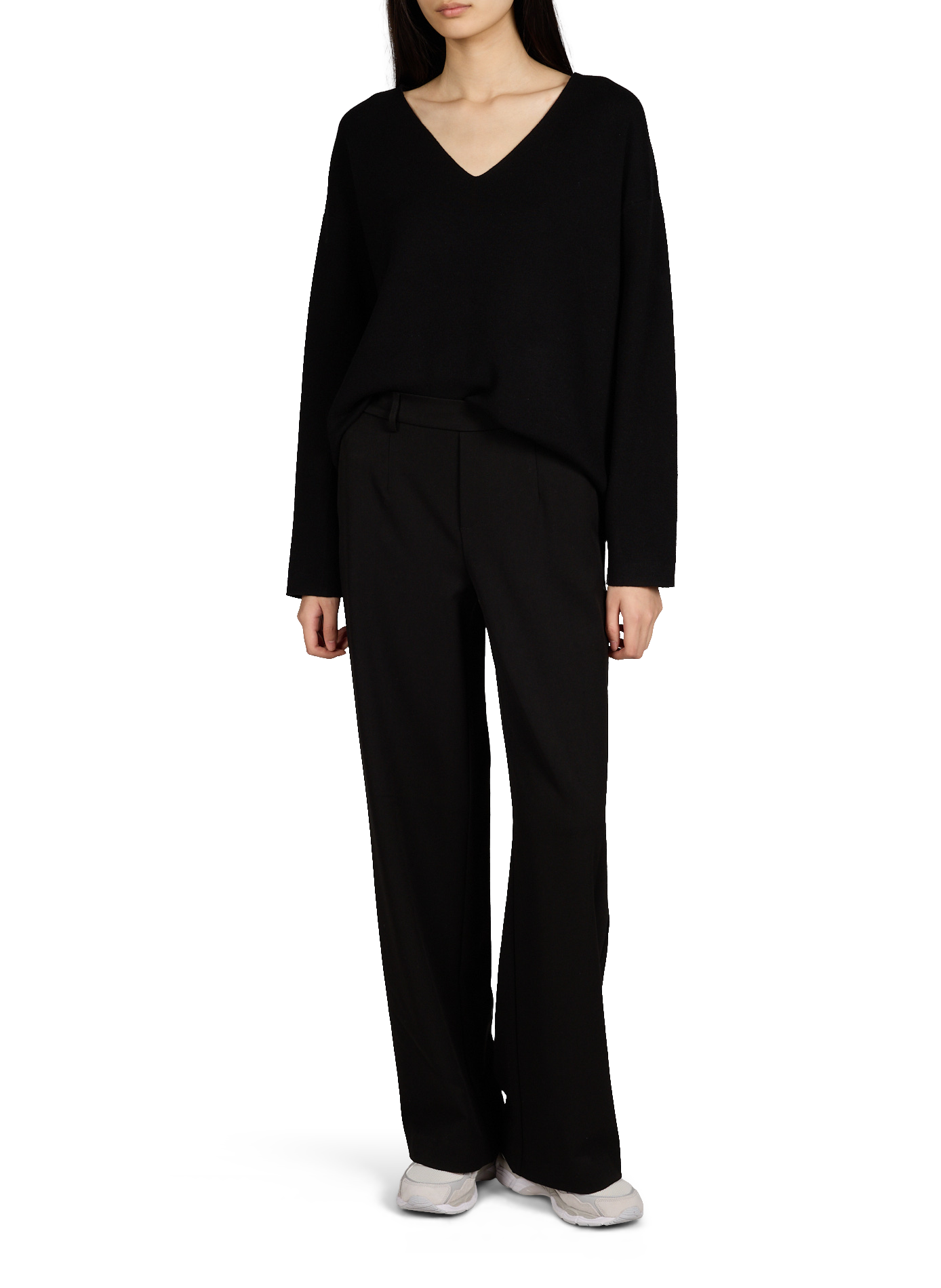 Oversized V-neck knit sweater OBJECT Black