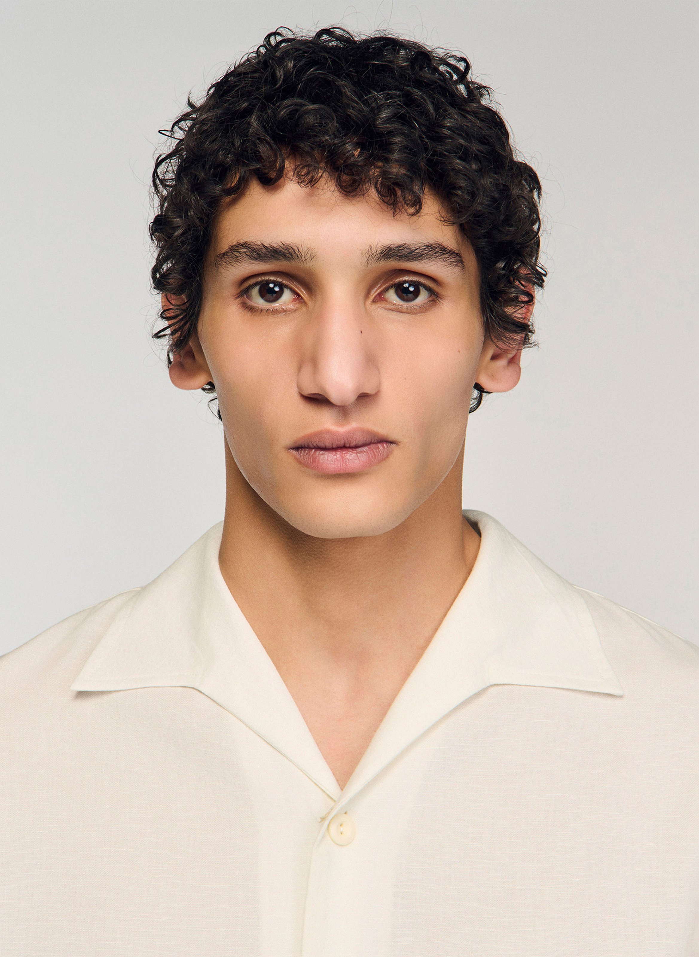 Chemise col classique en coton mélangé Beige