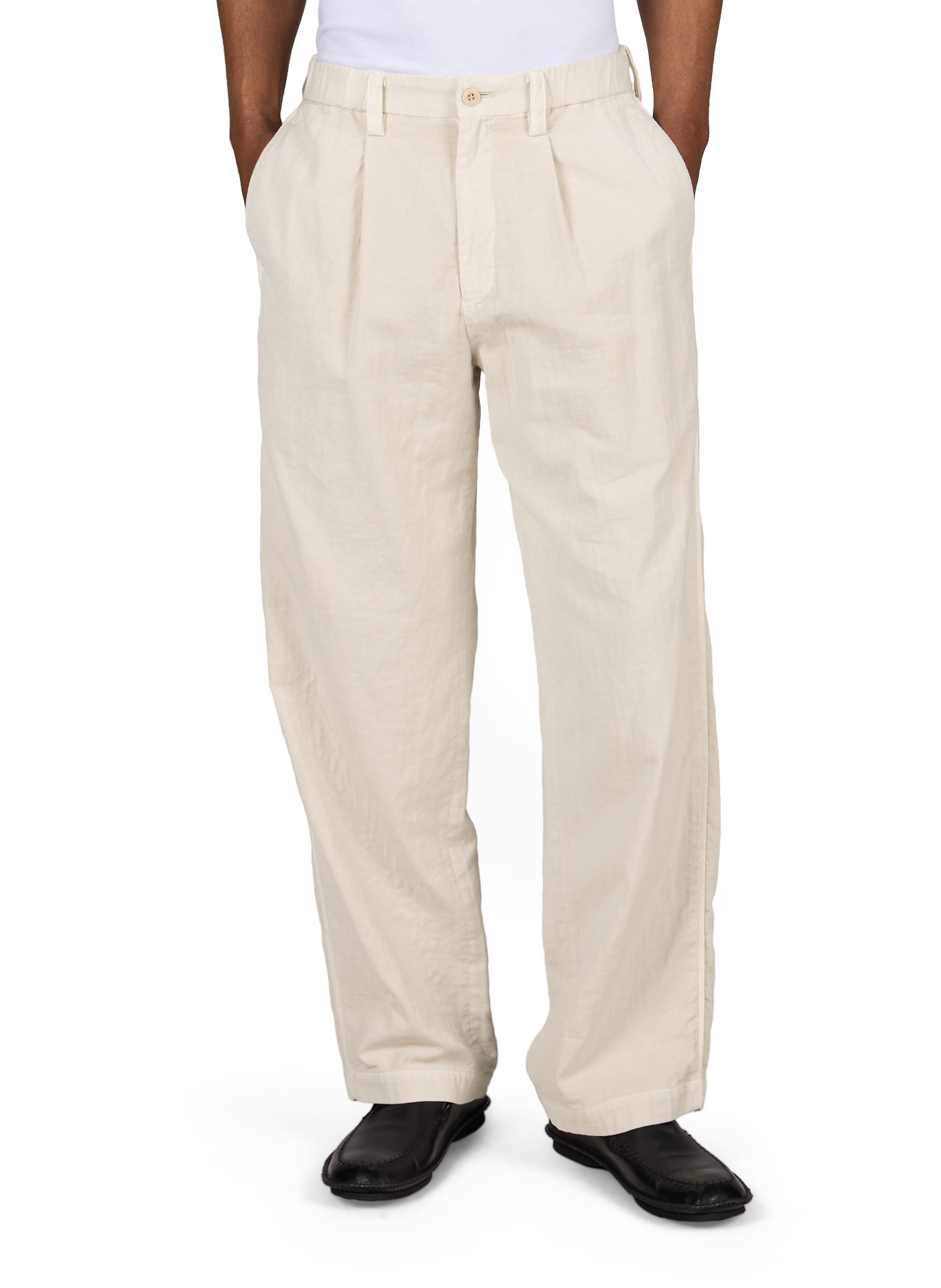 Pantalon droit élastiqué en coton ISSEY MIYAKE Beige