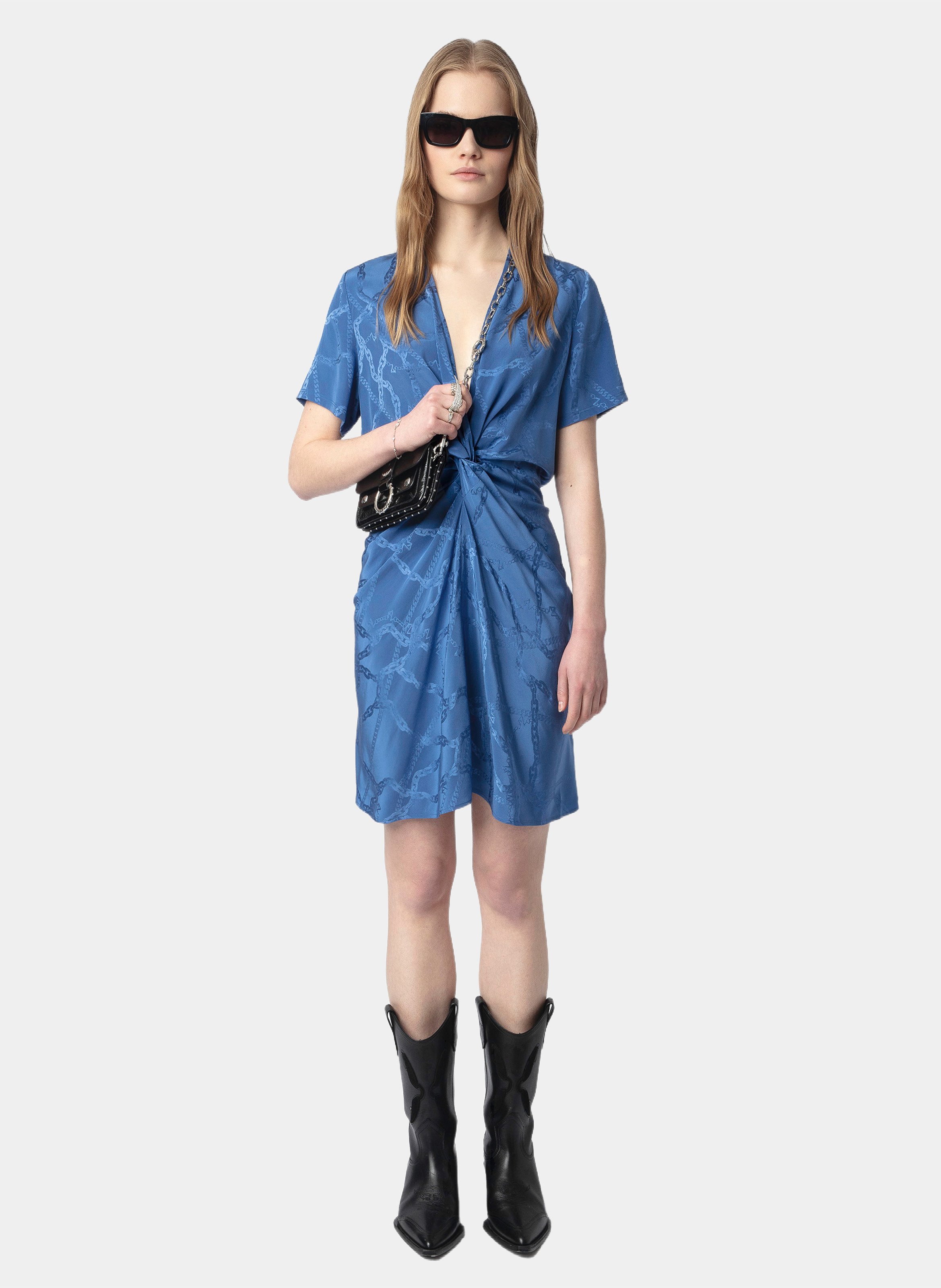 Kurzes Seidenkleid mit V-Ausschnitt in Rosé. ZADIG&VOLTAIRE Blau