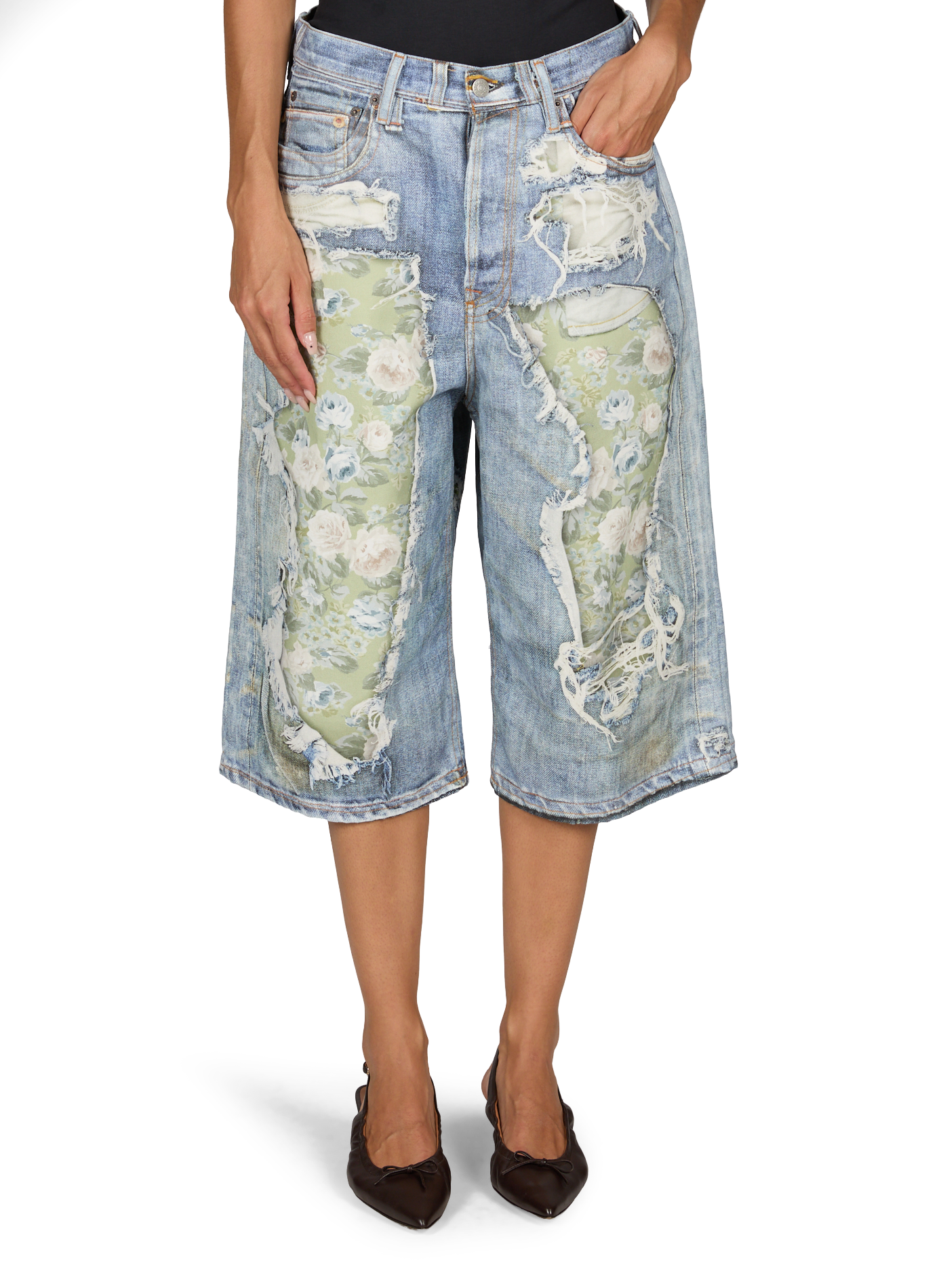 Bermuda in denim con motivo in cotone ACNE STUDIOS Blu