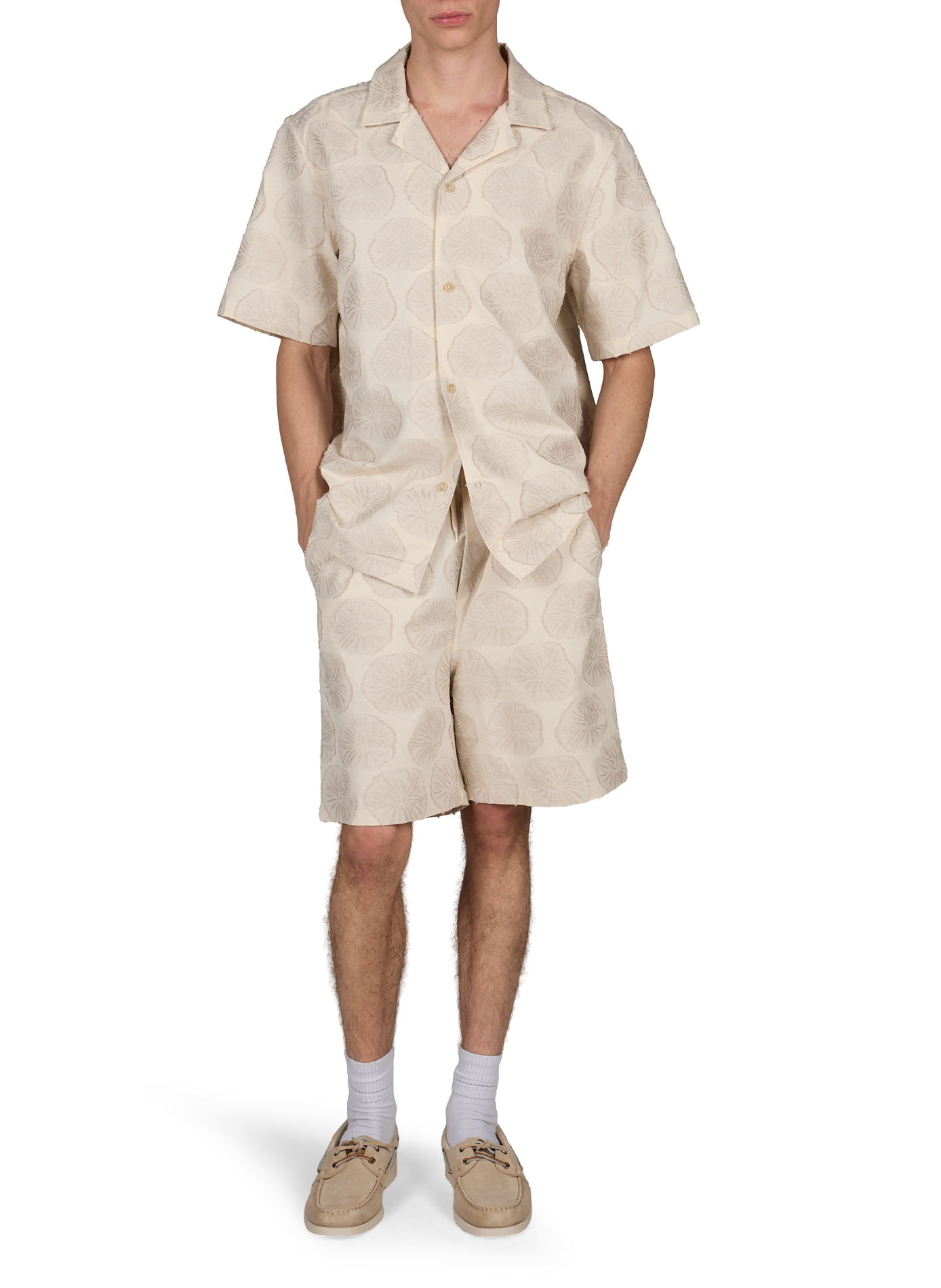 Kurze Hose mit Jacquardmuster Dahlia aus Baumwolle und Leinenmischung. LES DEUX Beige