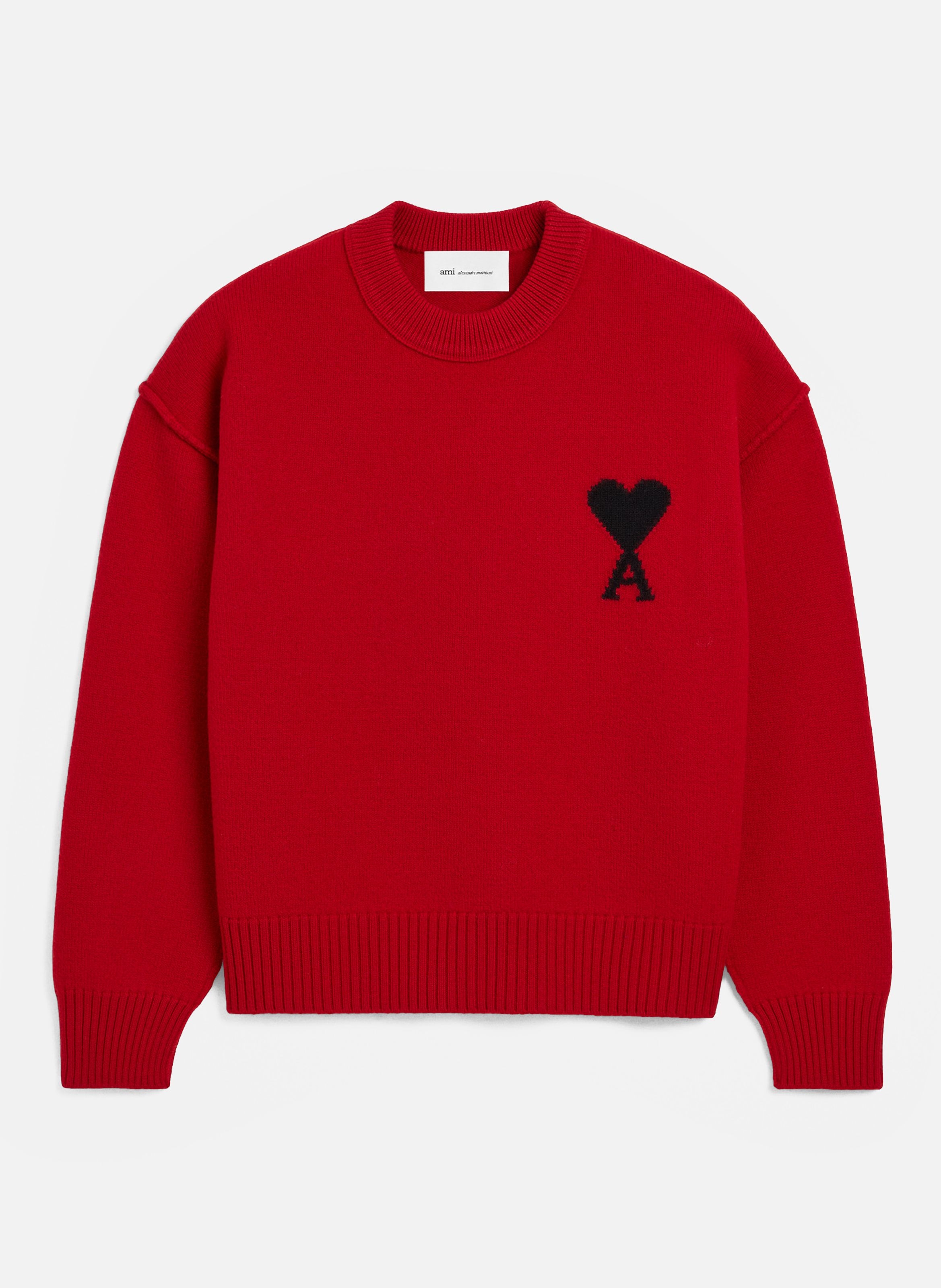 Pull col rond ami de coeur en laine unisexe AMI PARIS Rouge
