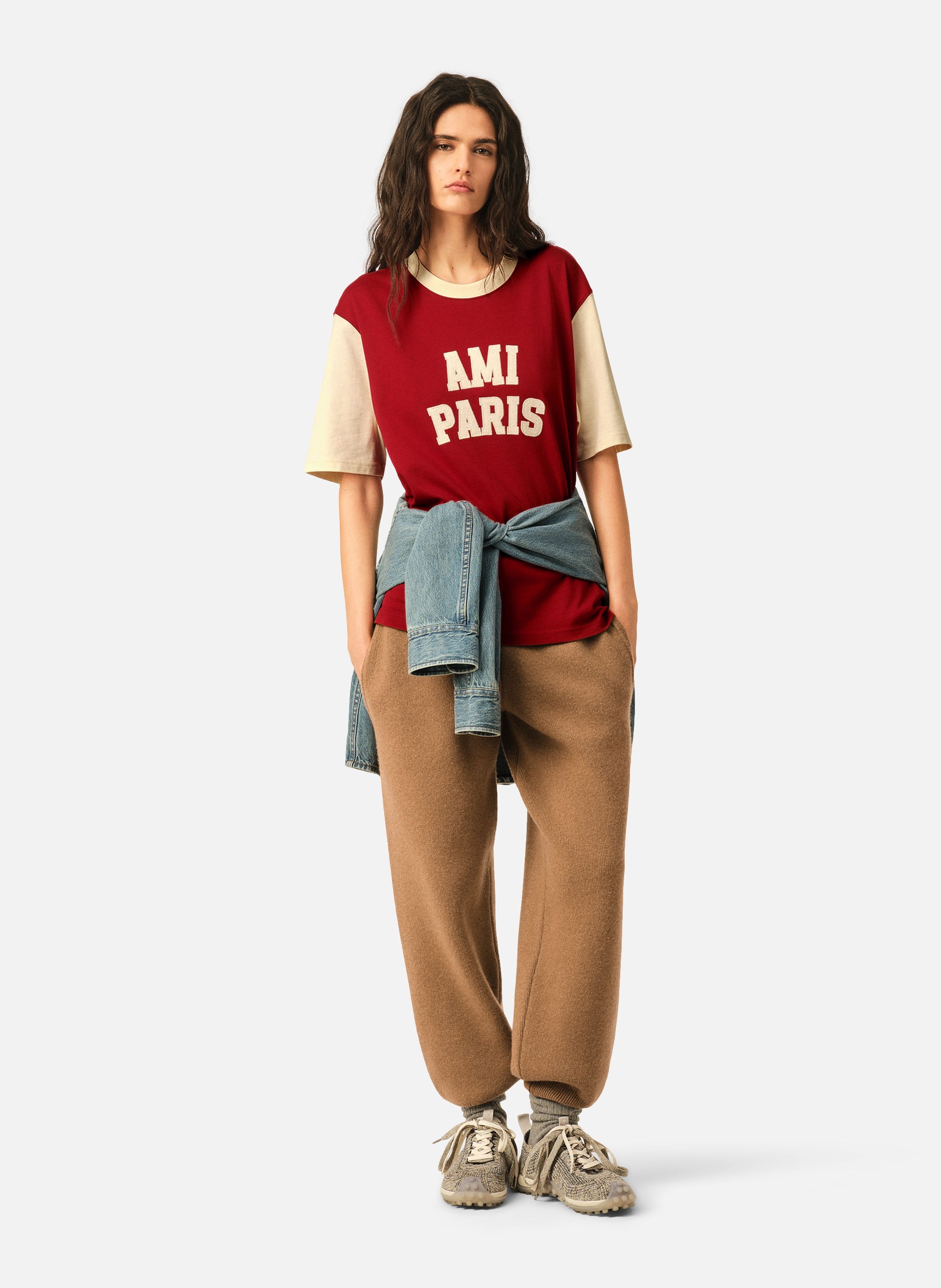 T-shirt unisexe en coton broderie ami paris AMI PARIS Rouge