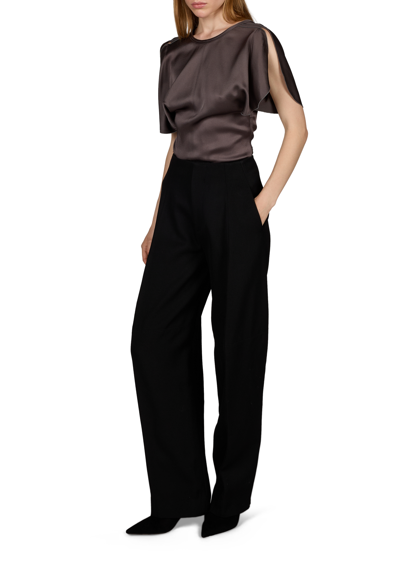 Satin V-neck Top VICTORIA BECKHAM Brown