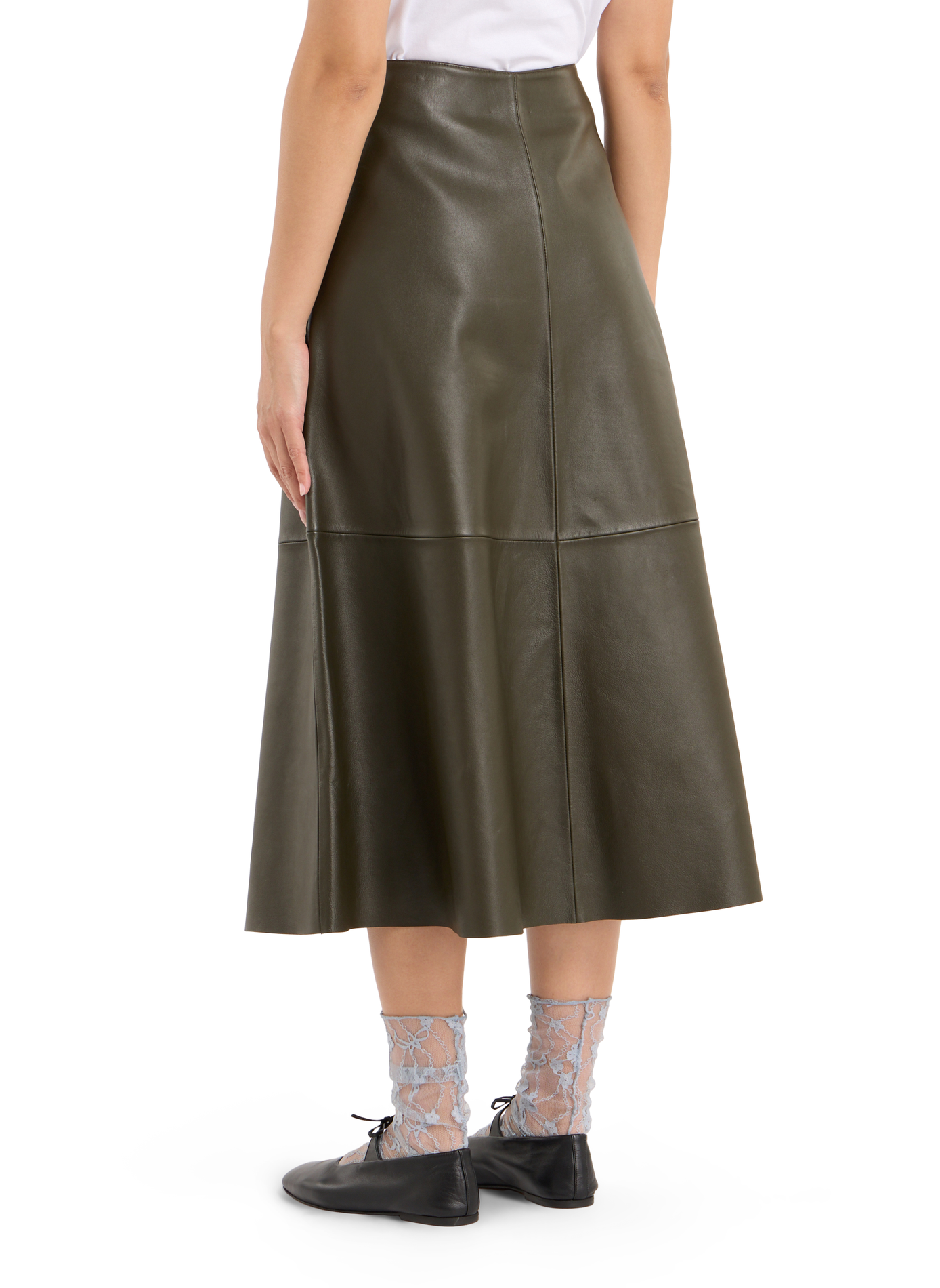 Baid lamb leather midi skirt | Khaki SAISON 1865 Women