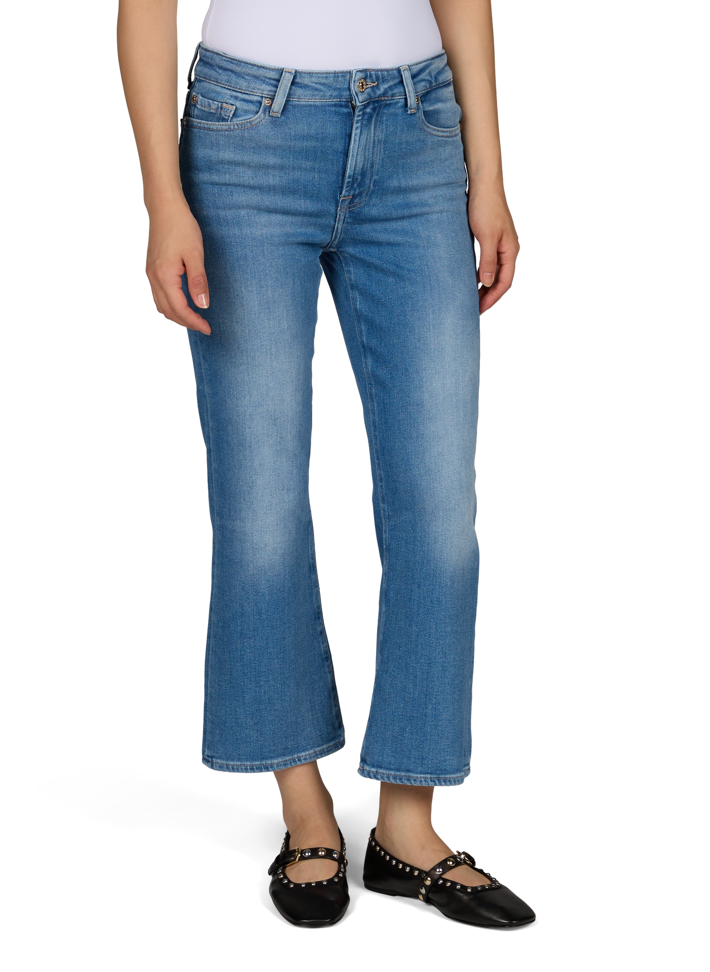 Cropped cotton blend jeans 7 FOR ALL MANKIND Blue