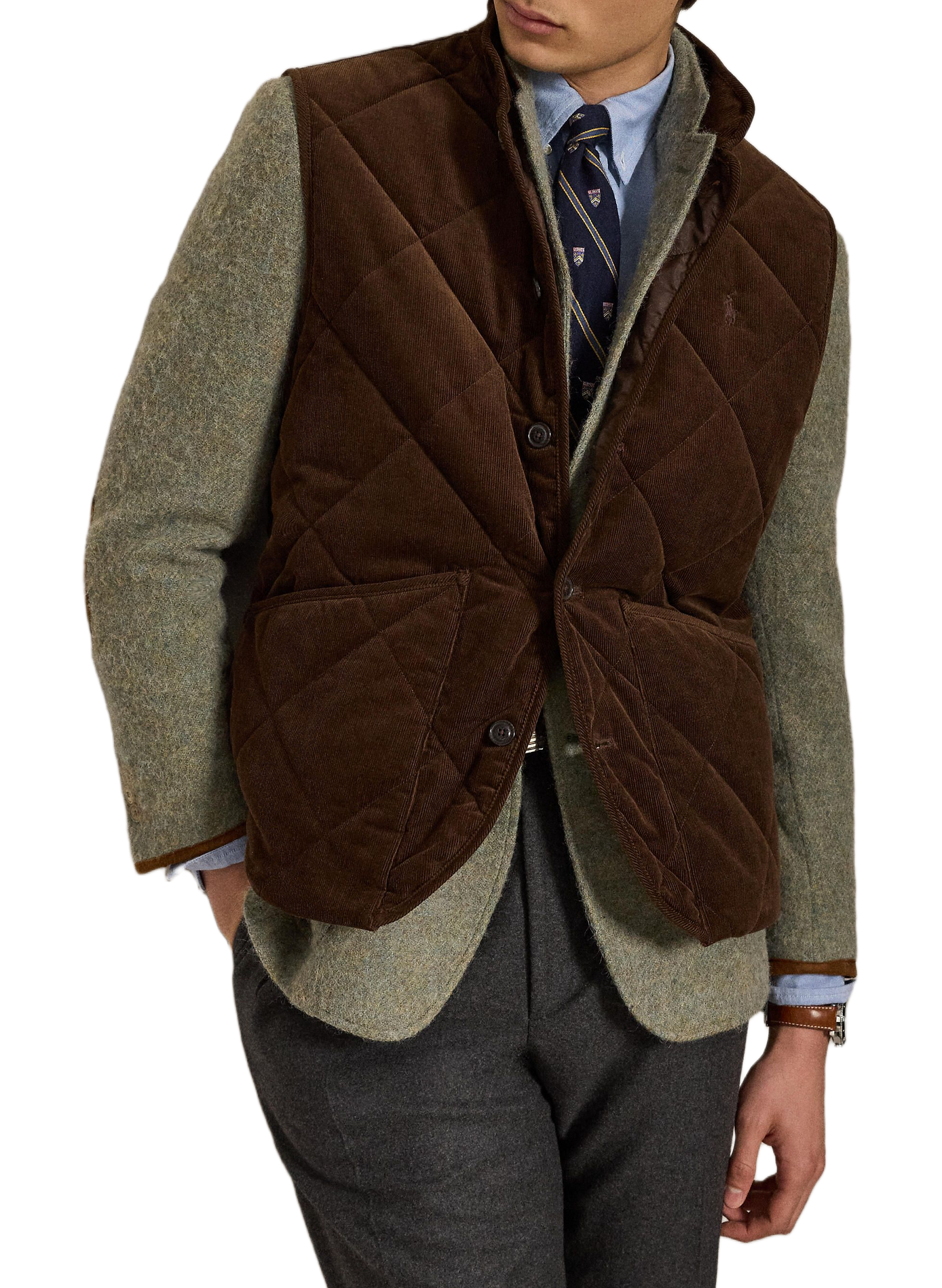 Quilted sleeveless cotton velvet vest POLO RALPH LAUREN Beige